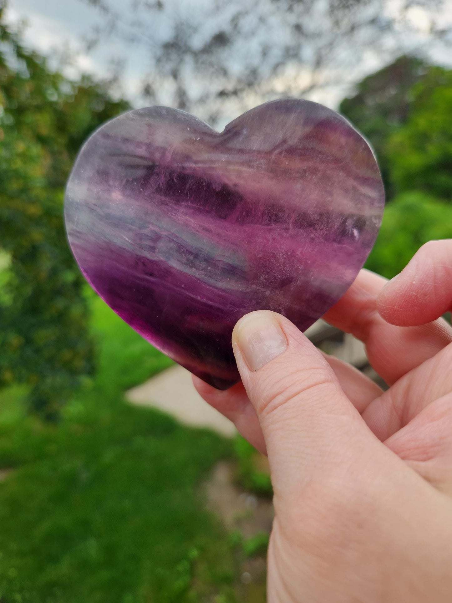 Beautiful Colorful Candy Rainbow Fluorite Crystal Carved Heart