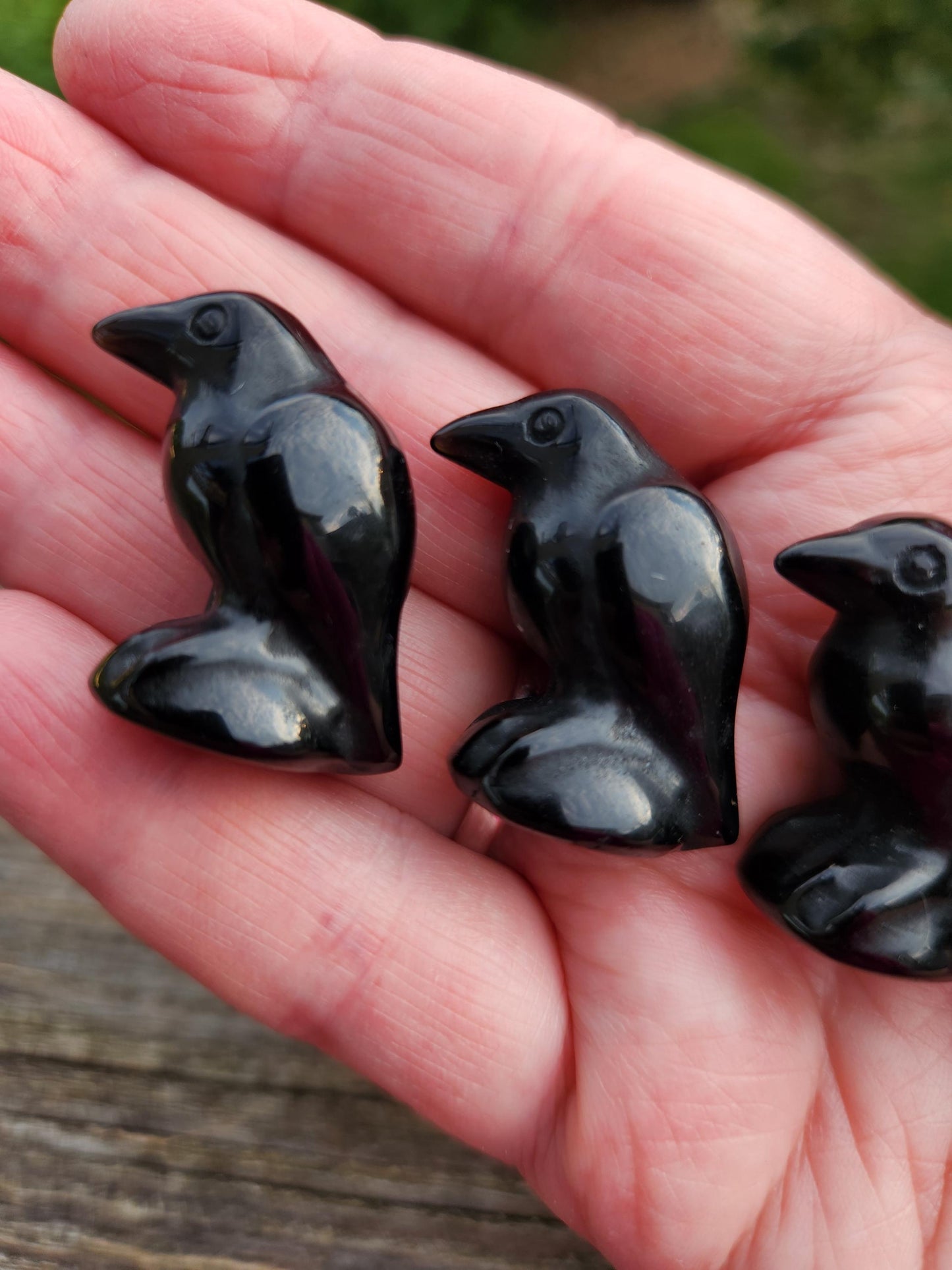 Carved Black Obsidian Crow: Natural Crystal Raven Figurine, Small