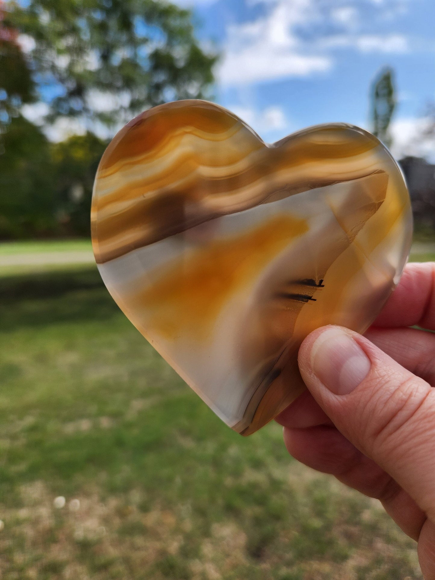 Beautiful Buttery Polished Druzy Agate Crystal Heart on metal stand