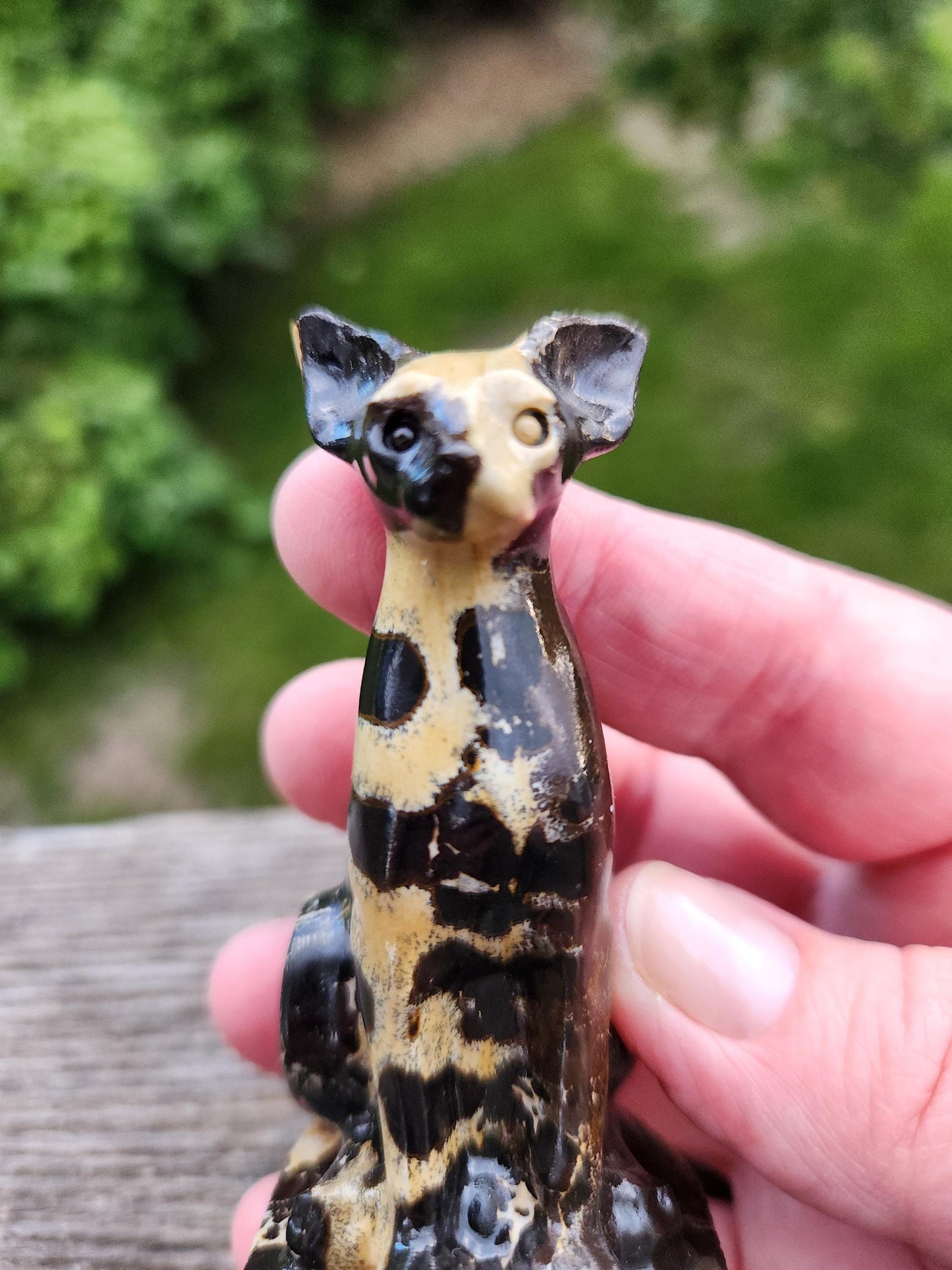Hand Carved Picture Jasper Cat Figurine: Natural Stone Crystal
