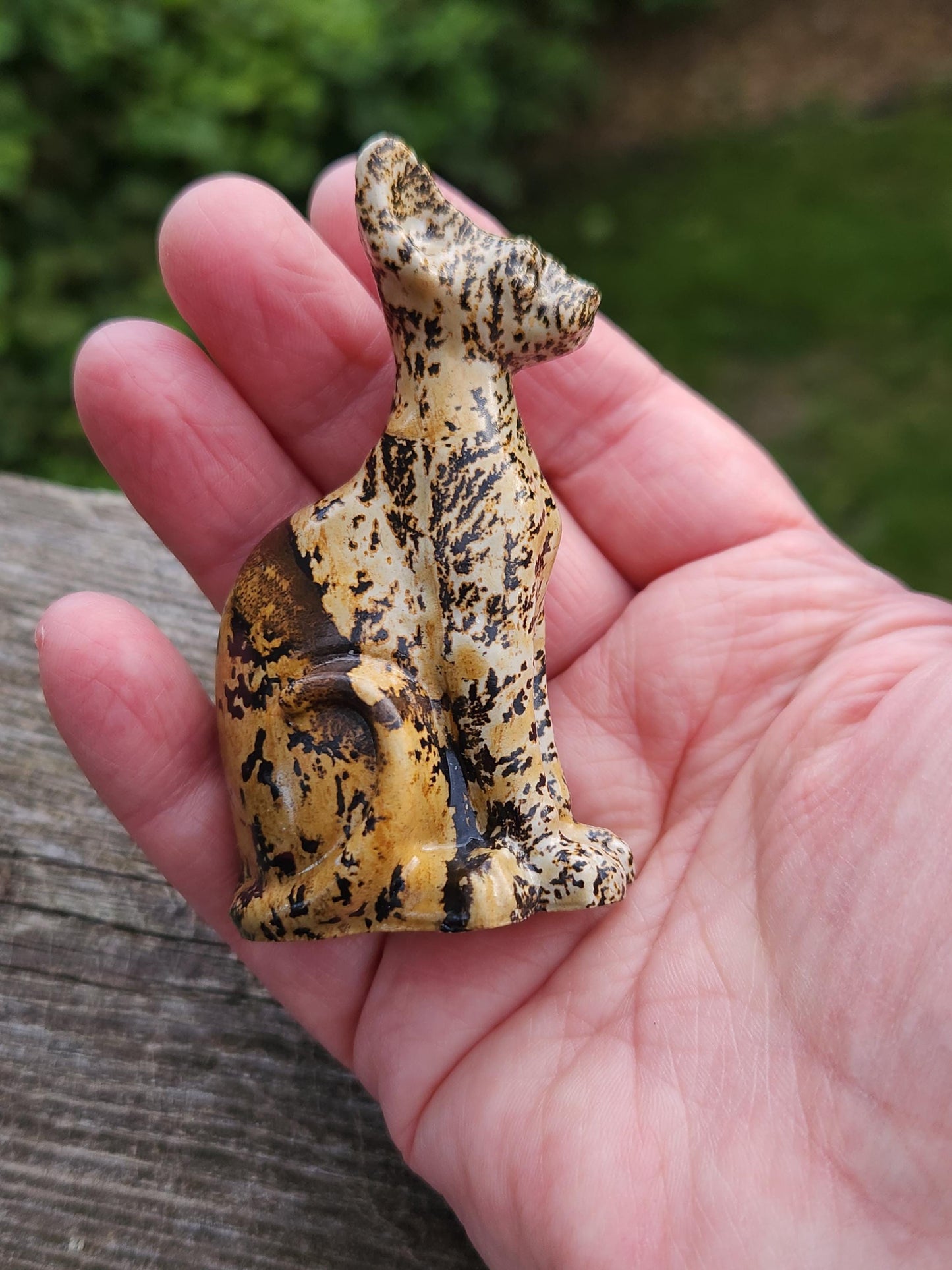 Picture Jasper Crystal Sitting Cat: Hand Carved Natural Stone, Figurine, Sphynx