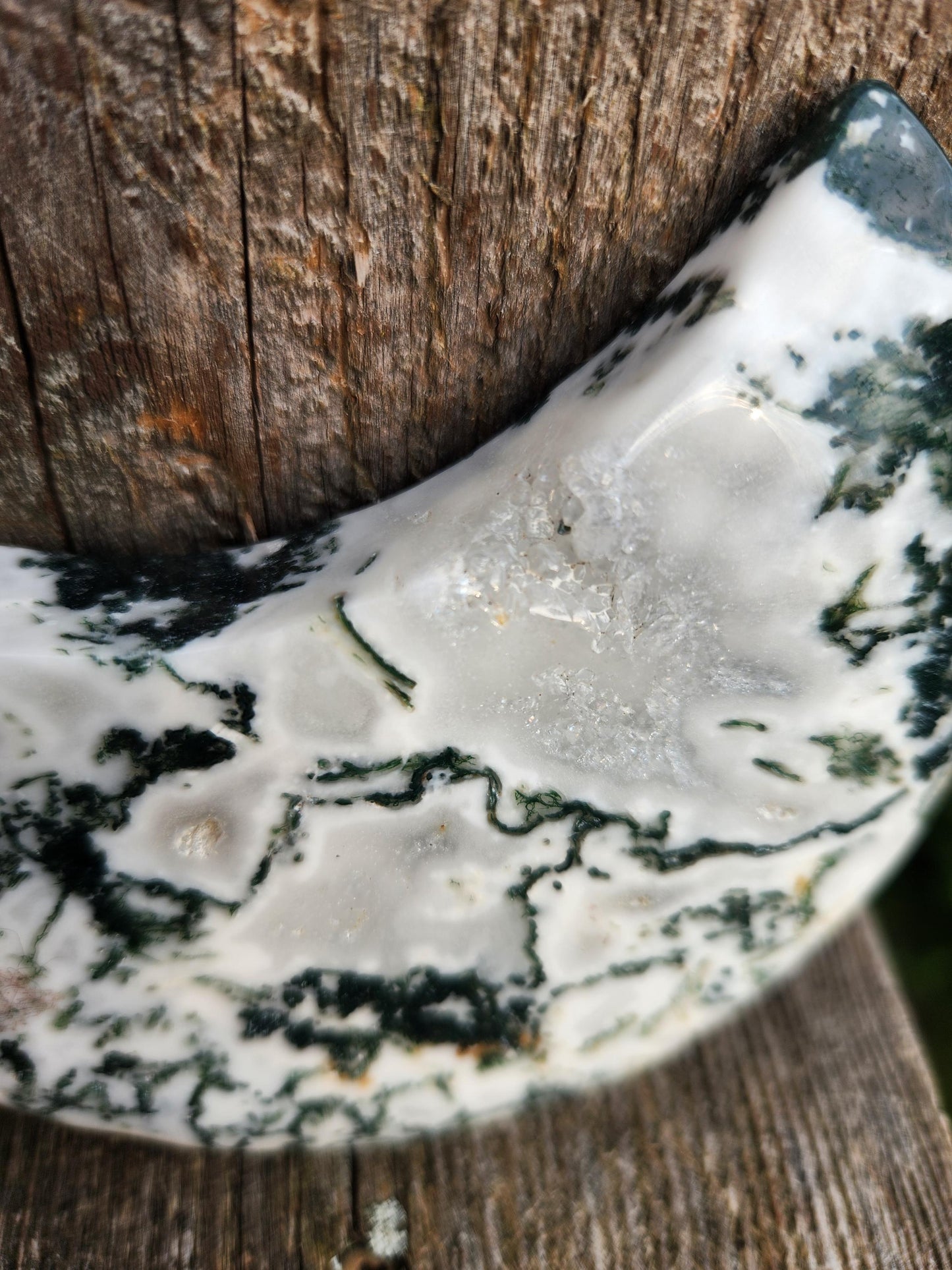 Gorgeous AAA Druzy Moss Agate Crystal Carved Moon