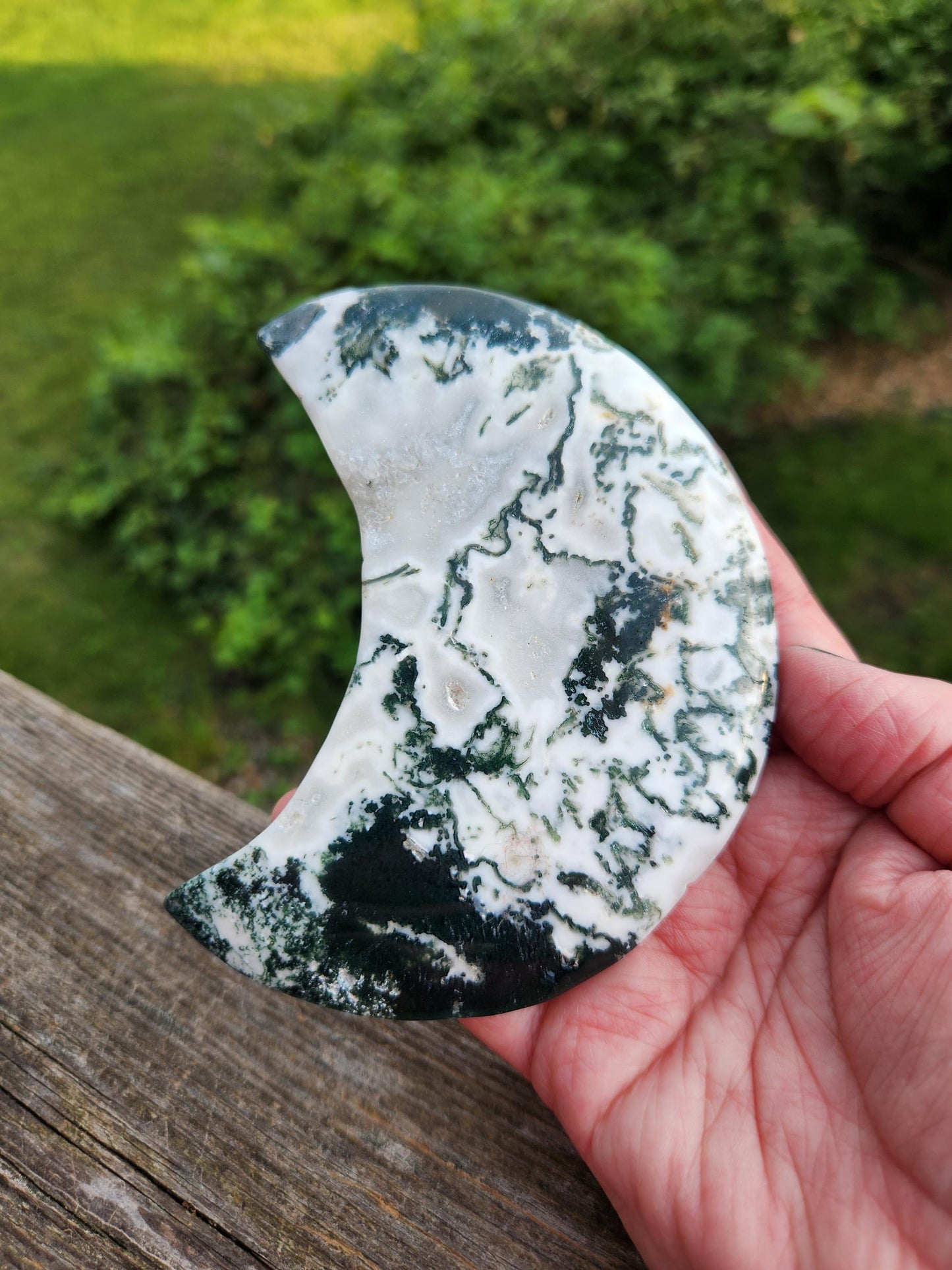 Gorgeous AAA Druzy Moss Agate Crystal Carved Moon