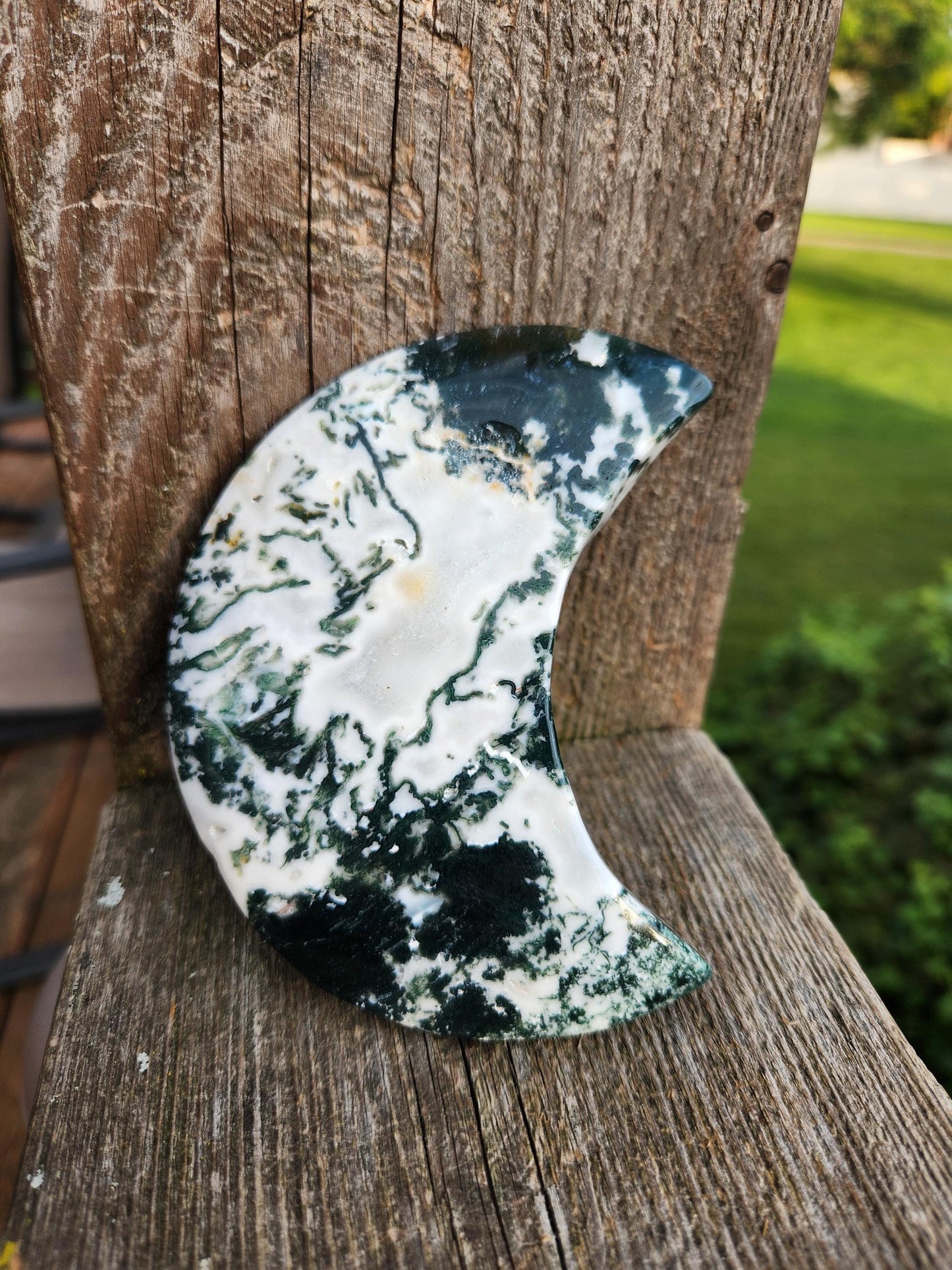 Gorgeous AAA Druzy Moss Agate Crystal Carved Moon