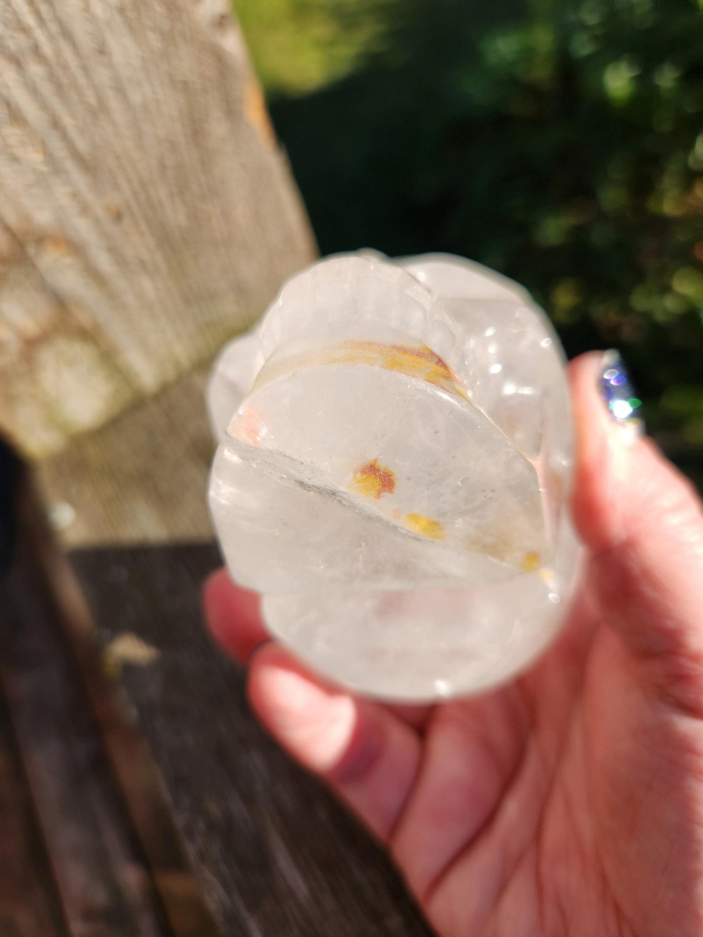 Amazing Clear Quartz Crystal Skull with Golden Healer Inclusions