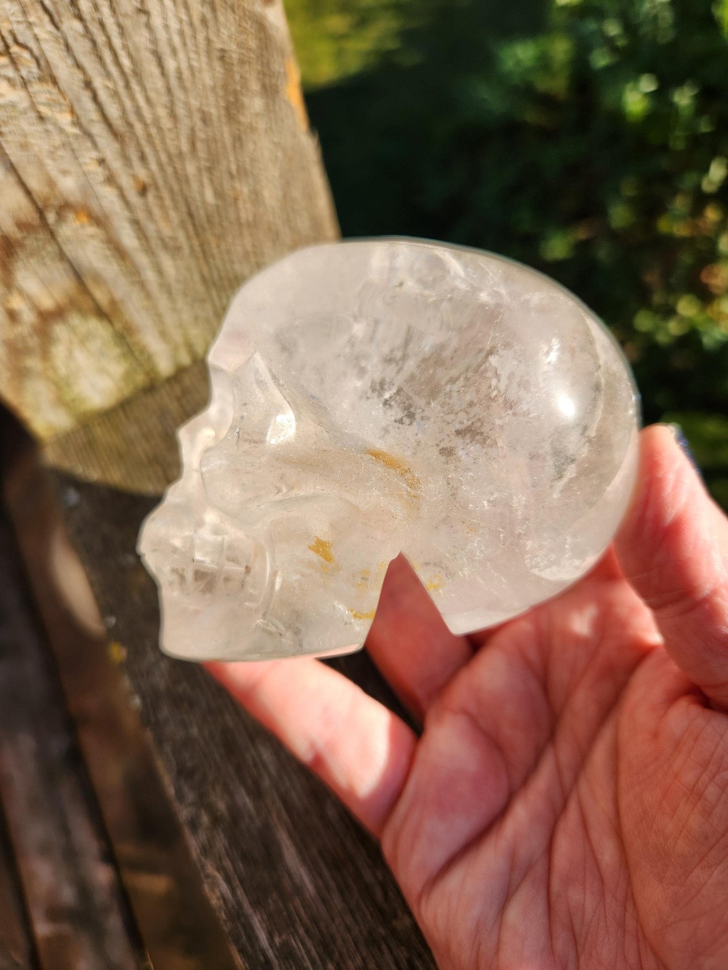 Amazing Clear Quartz Crystal Skull with Golden Healer Inclusions