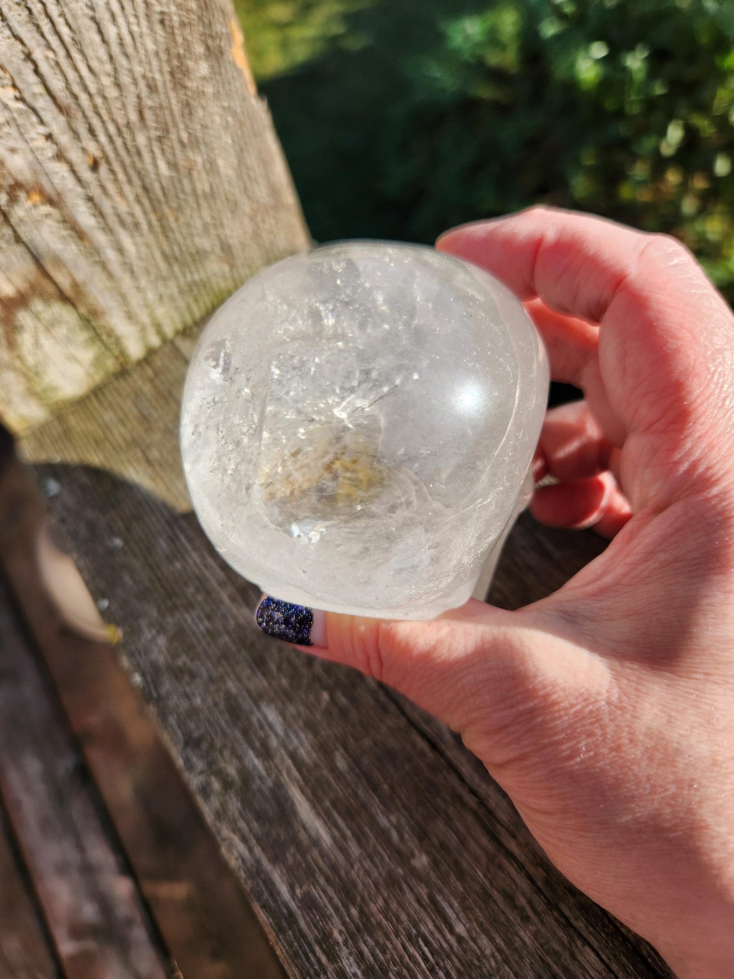 Amazing Clear Quartz Crystal Skull with Golden Healer Inclusions