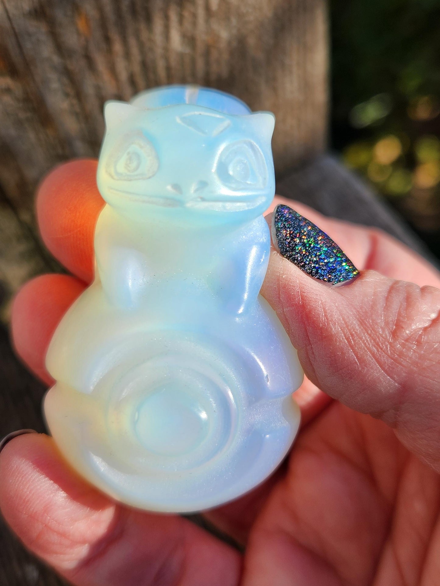 Super Cute Opalite Bulbasaur on Poke Ball with High Polish, Pokemon