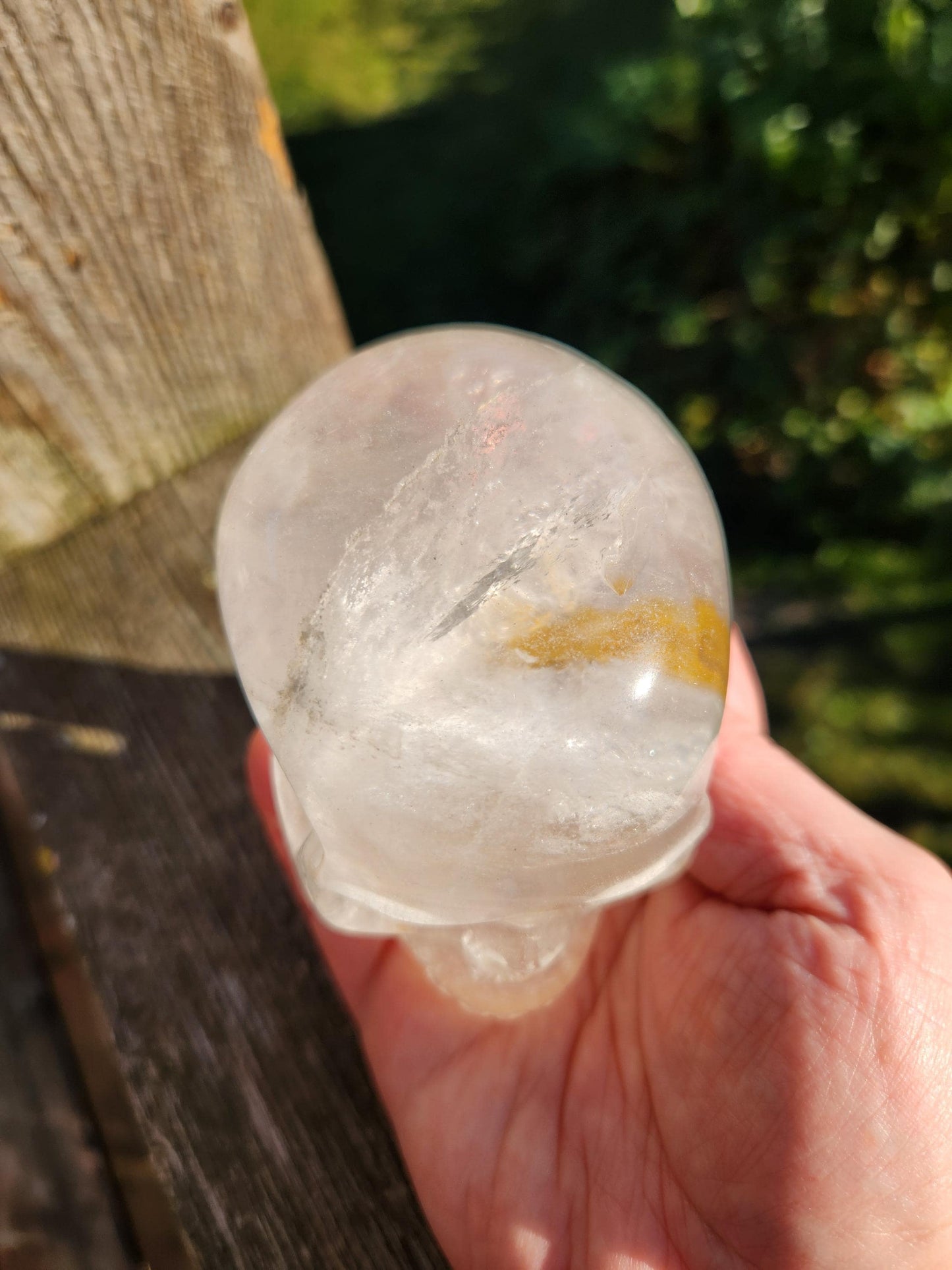 Amazing Clear Quartz Crystal Skull with Golden Healer Inclusions
