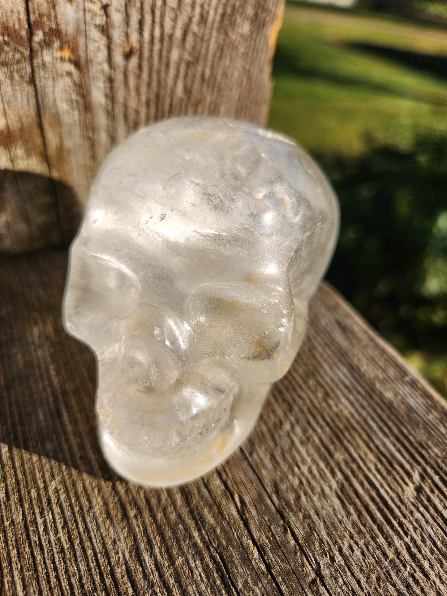 Amazing Clear Quartz Crystal Skull with Golden Healer Inclusions