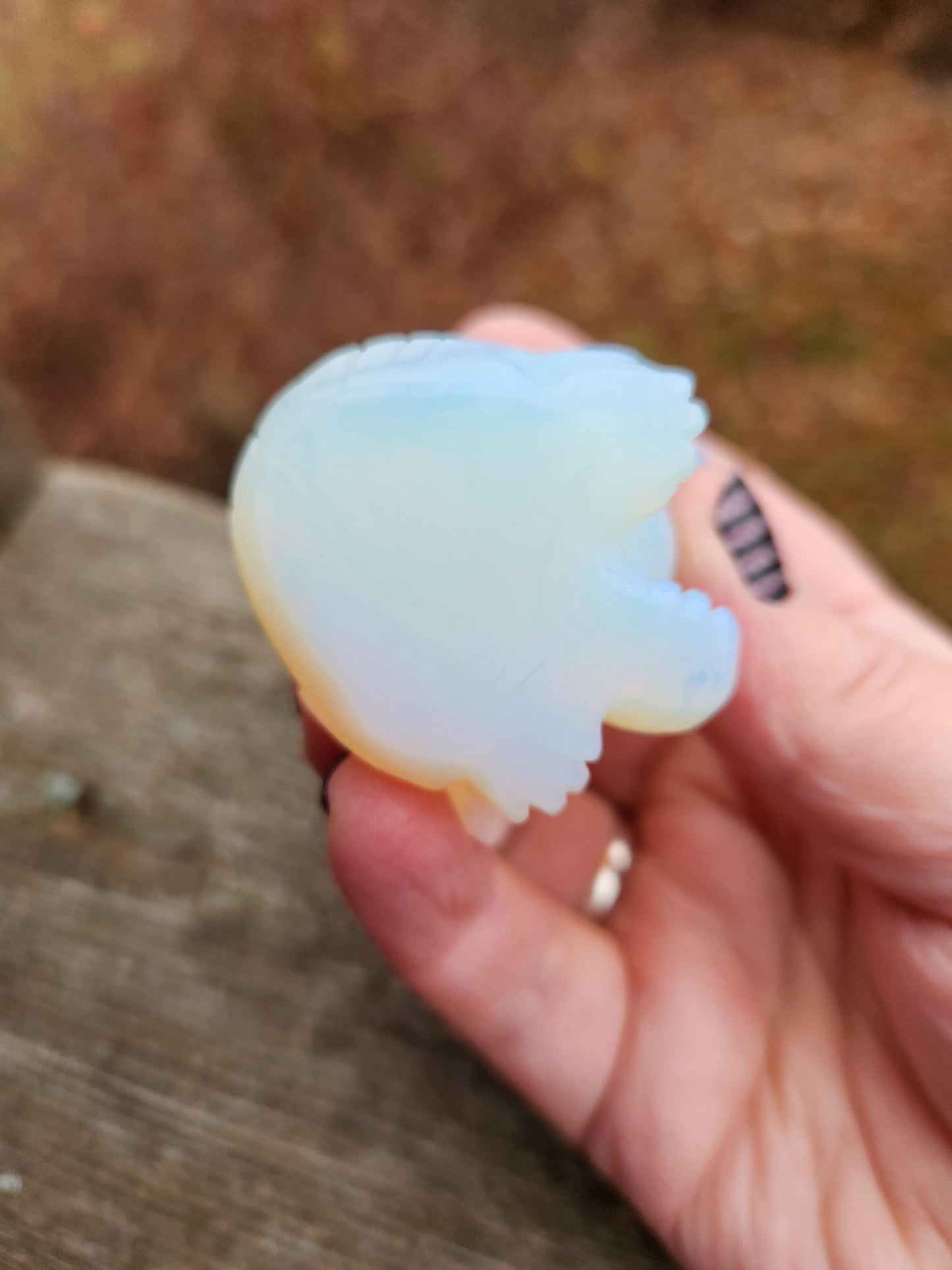 Opalite Dragon Kitty Figurine: Carved Crystal Toothless Dragon