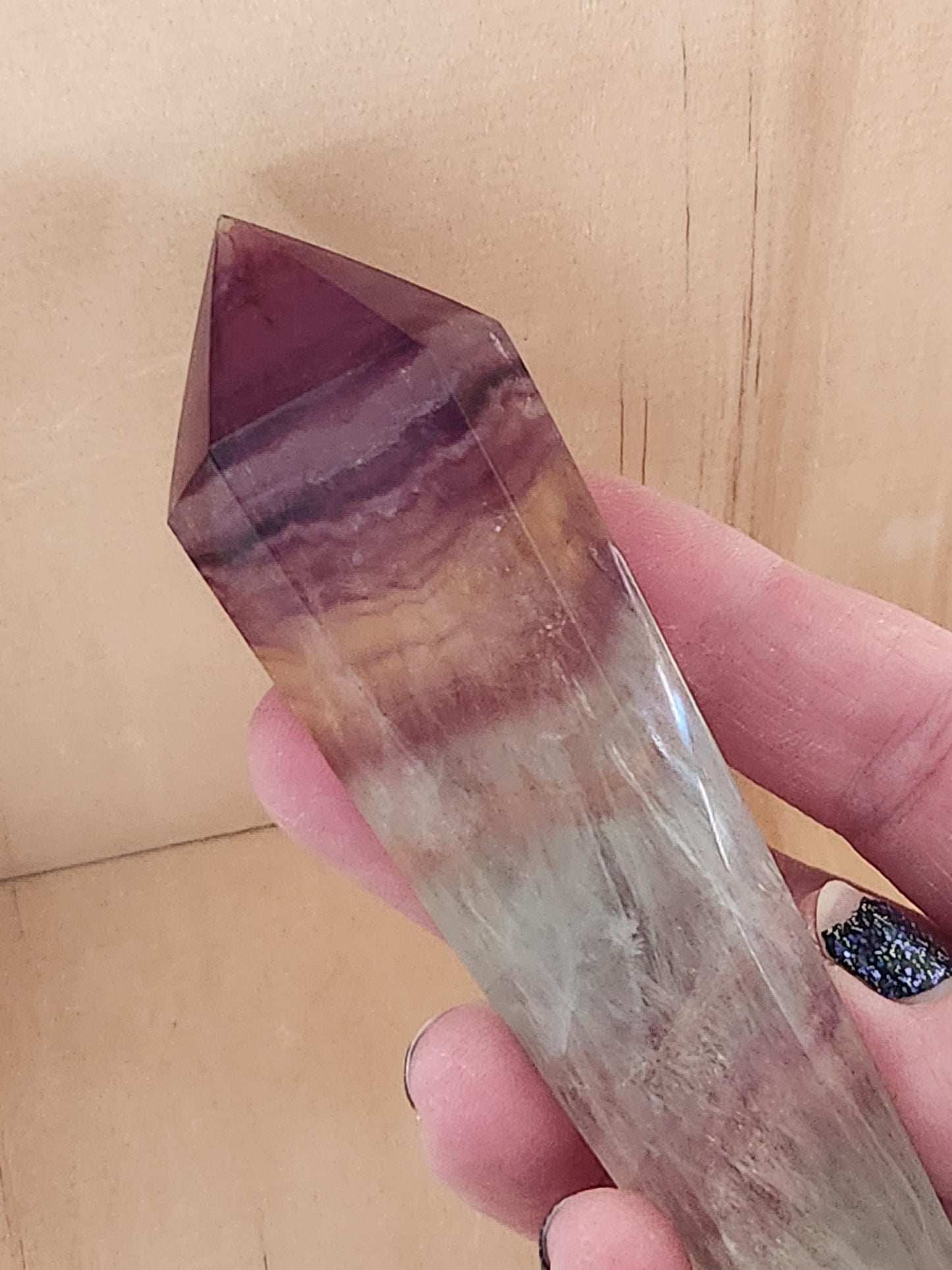 Beautiful Colorful Rainbow Fluorite Crystal Six Pointed Wand on a Stand