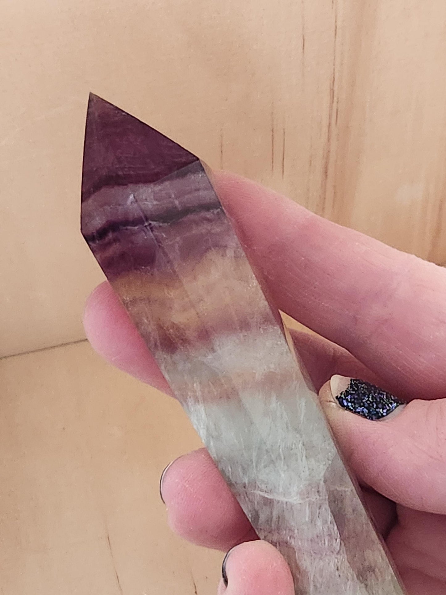 Beautiful Colorful Rainbow Fluorite Crystal Six Pointed Wand on a Stand