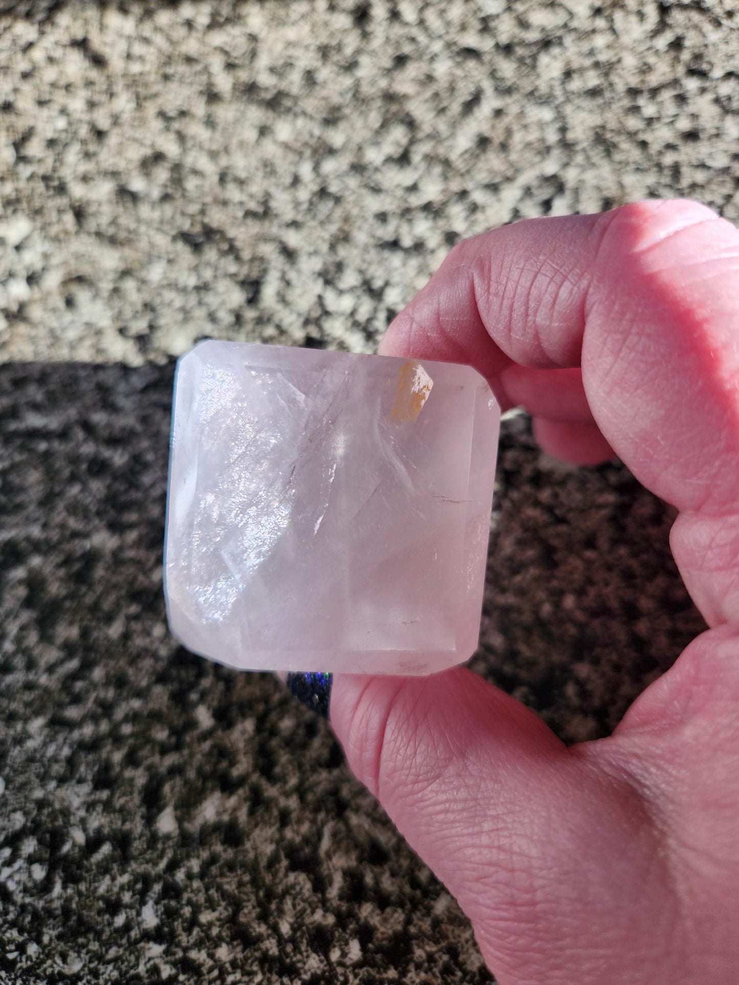 Beautiful AAA Pink Rose Quartz Crystal Cube with a touch of Golden Healer