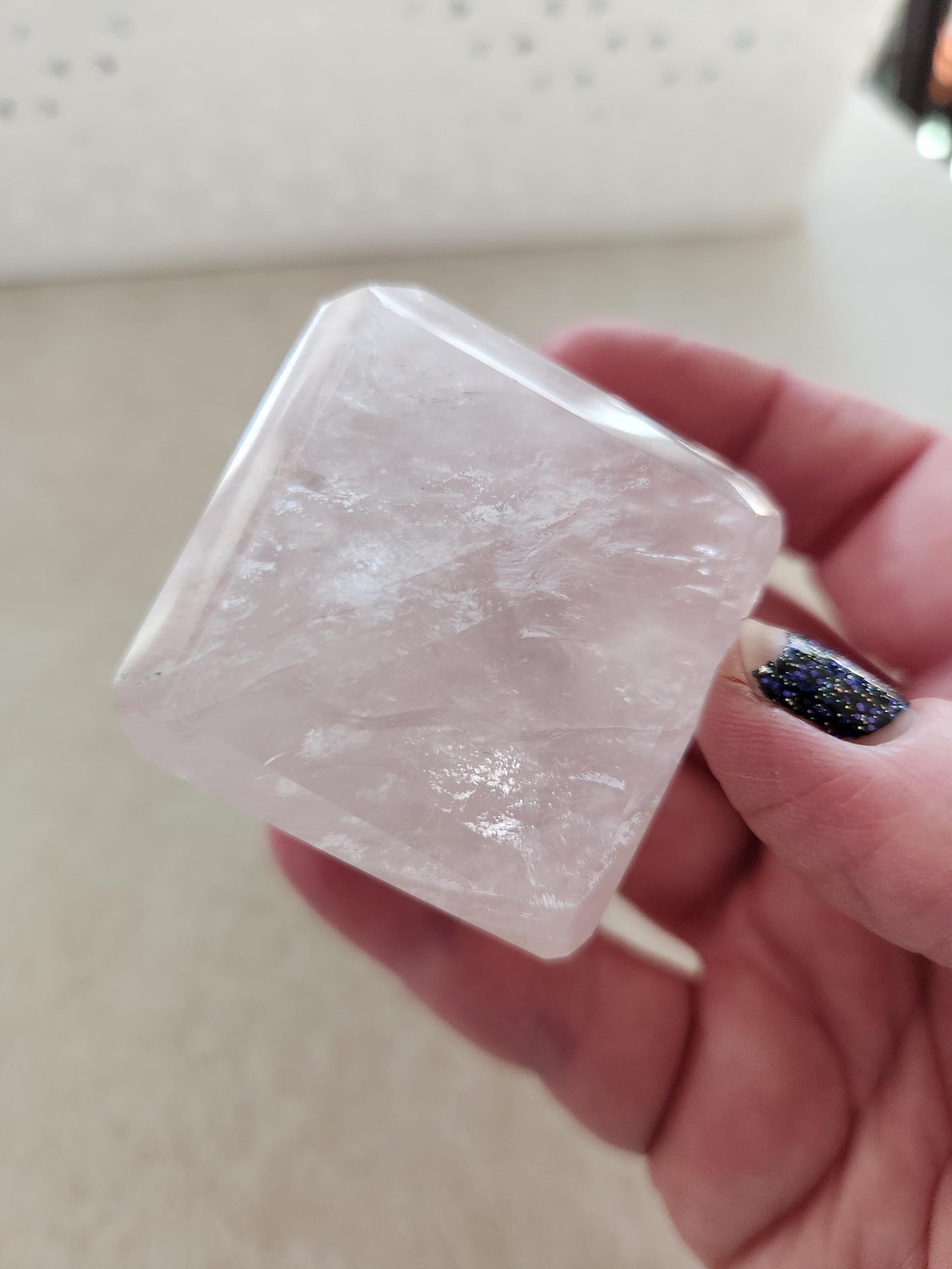 Beautiful AAA Pink Rose Quartz Crystal Cube with a touch of Golden Healer