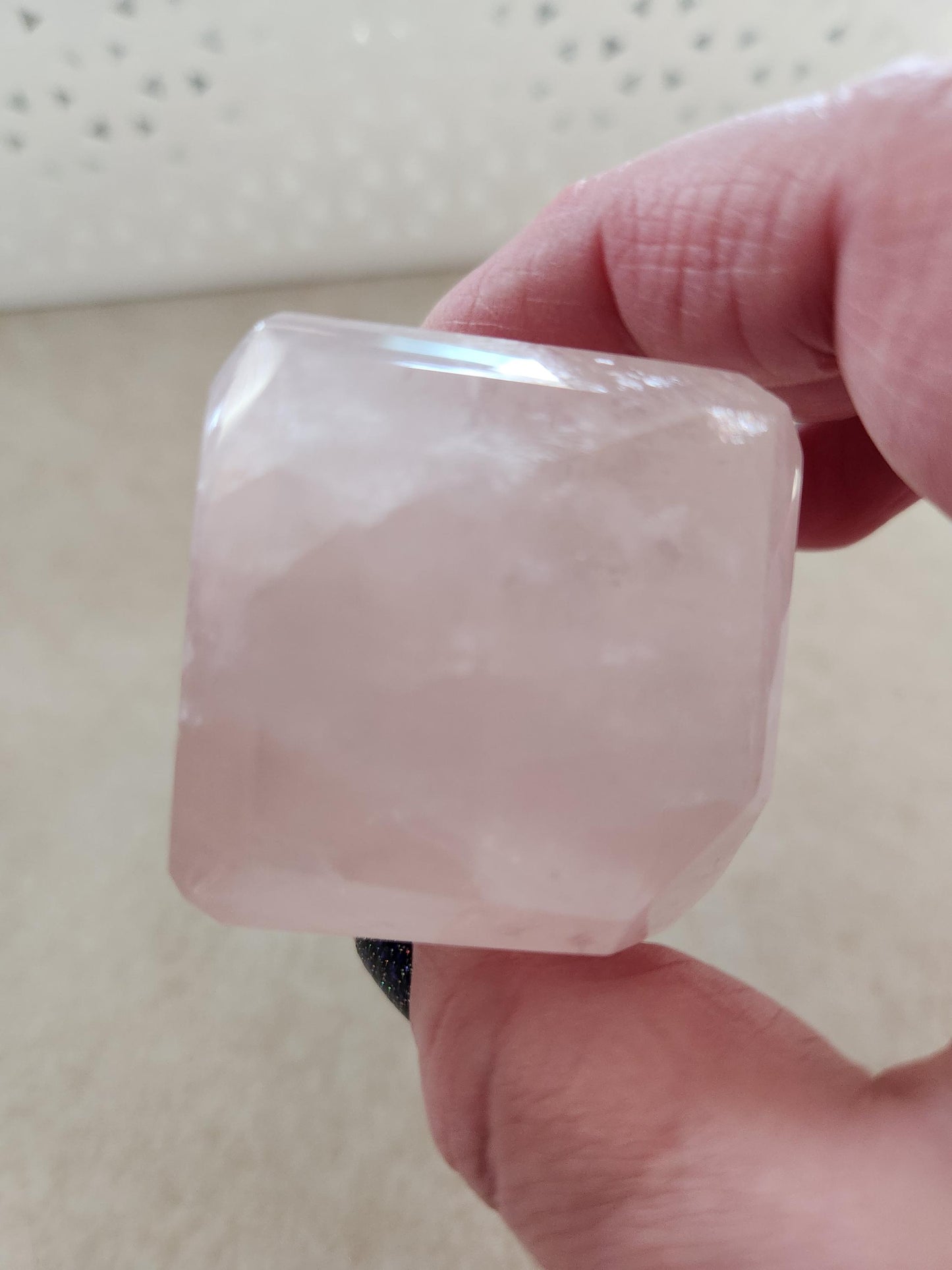 Beautiful AAA Pink Rose Quartz Crystal Cube with a touch of Golden Healer