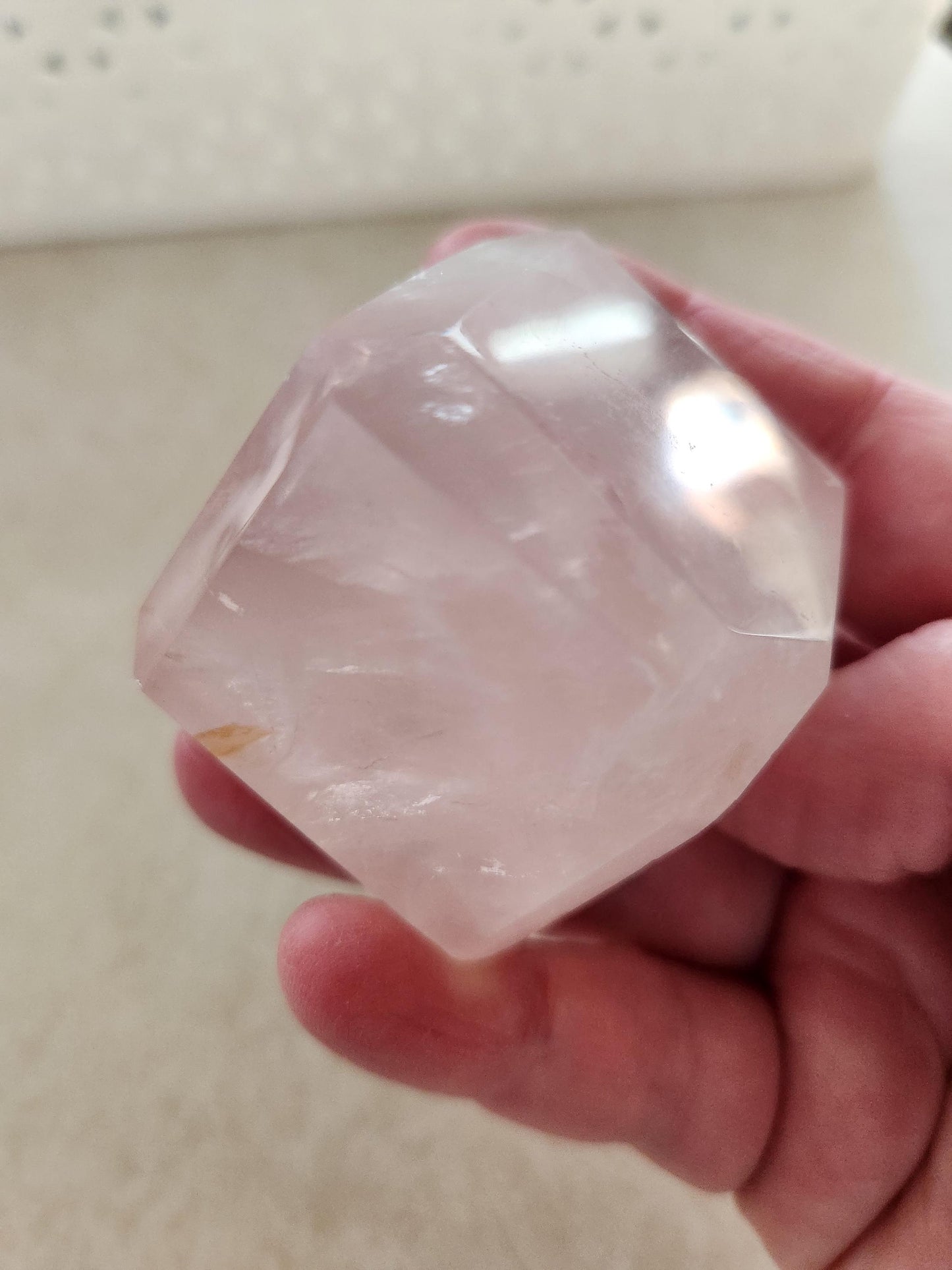 Beautiful AAA Pink Rose Quartz Crystal Cube with a touch of Golden Healer