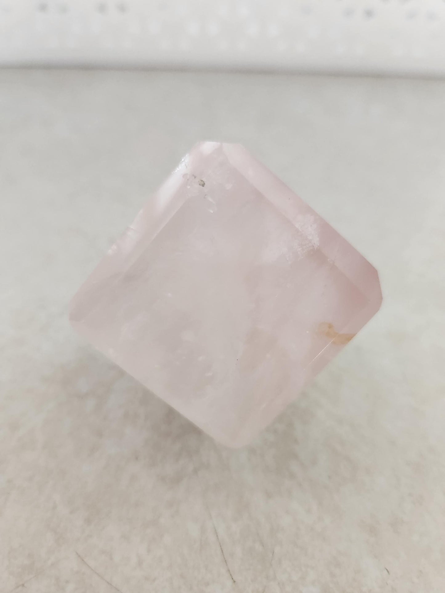 Beautiful AAA Pink Rose Quartz Crystal Cube with a touch of Golden Healer