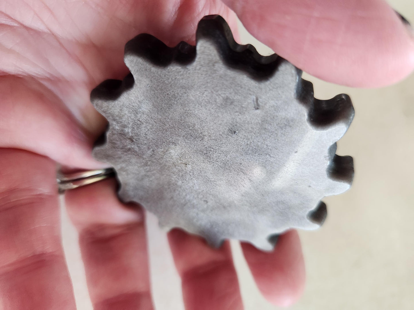 Beautiful Silver Sheen Obsidian Carved Sun and Moon Crystal with Silver Flash, One