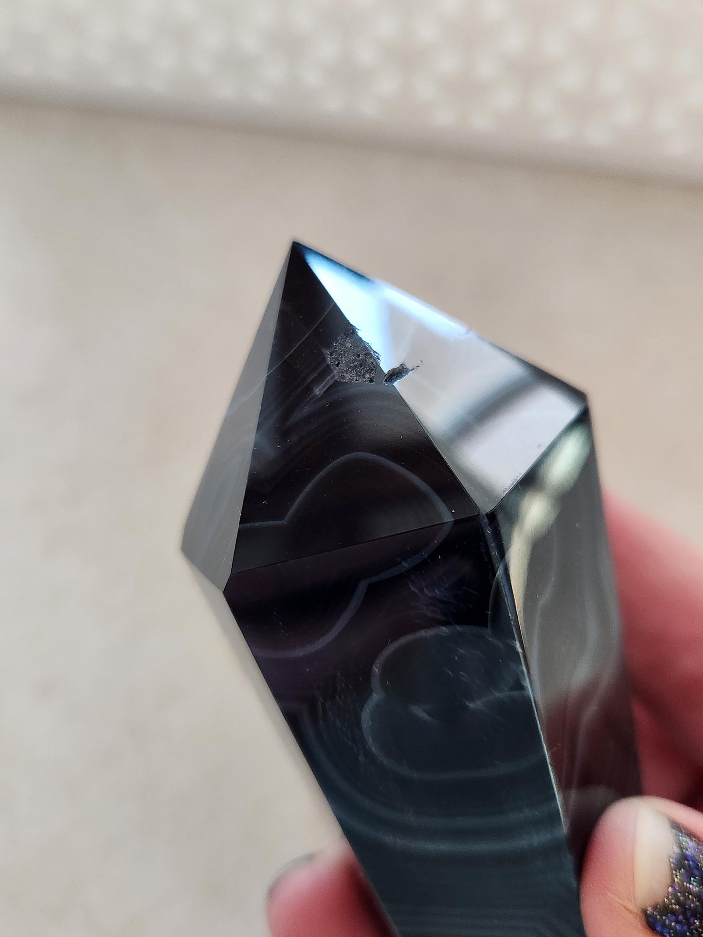 Gorgeous Black Onyx Agate Crystal Rock Wand with Druzy on a Stand