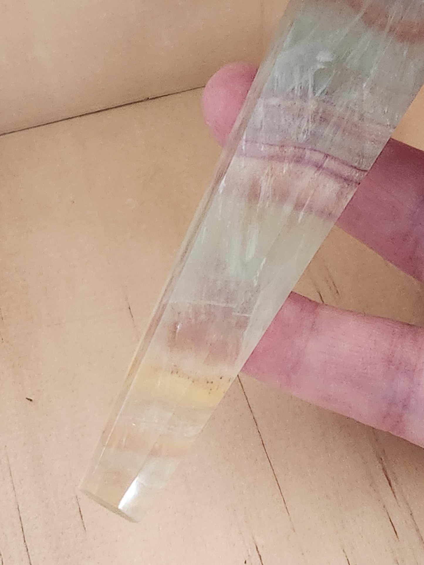 Beautiful Colorful Rainbow Fluorite Crystal Six Pointed Wand on a Stand