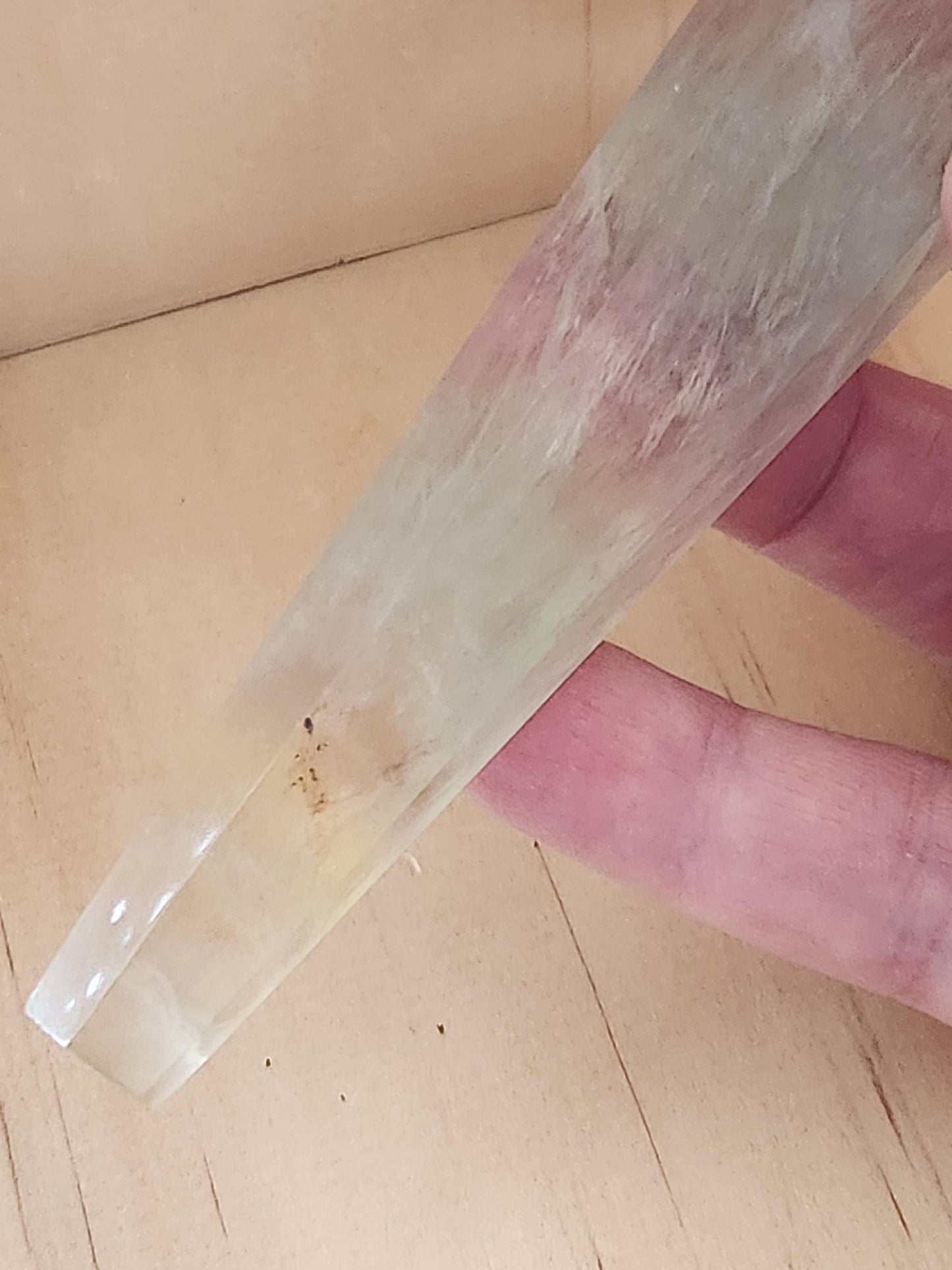 Beautiful Colorful Rainbow Fluorite Crystal Six Pointed Wand on a Stand