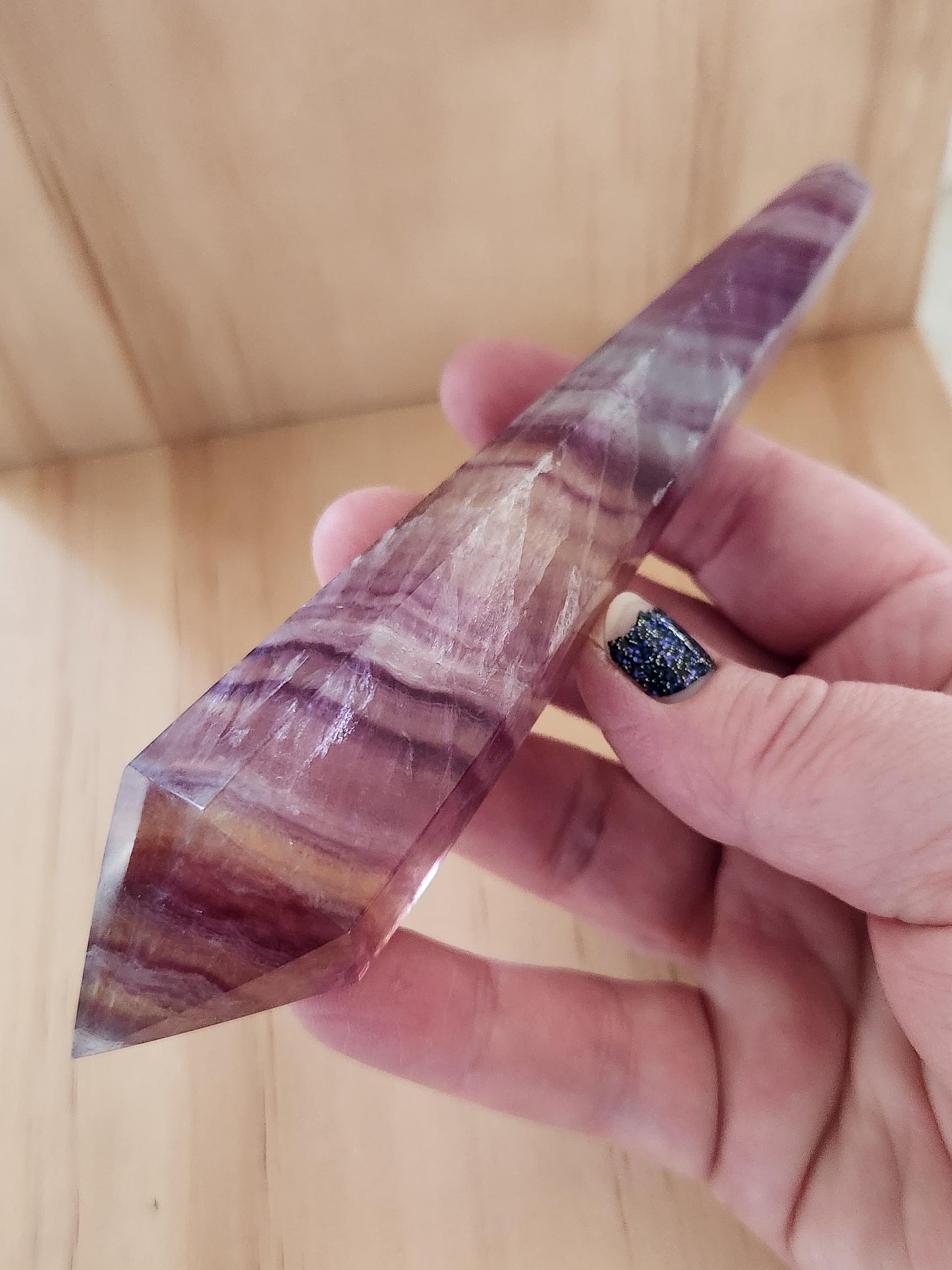 Rainbow Fluorite Crystal Wand on Gold Stand