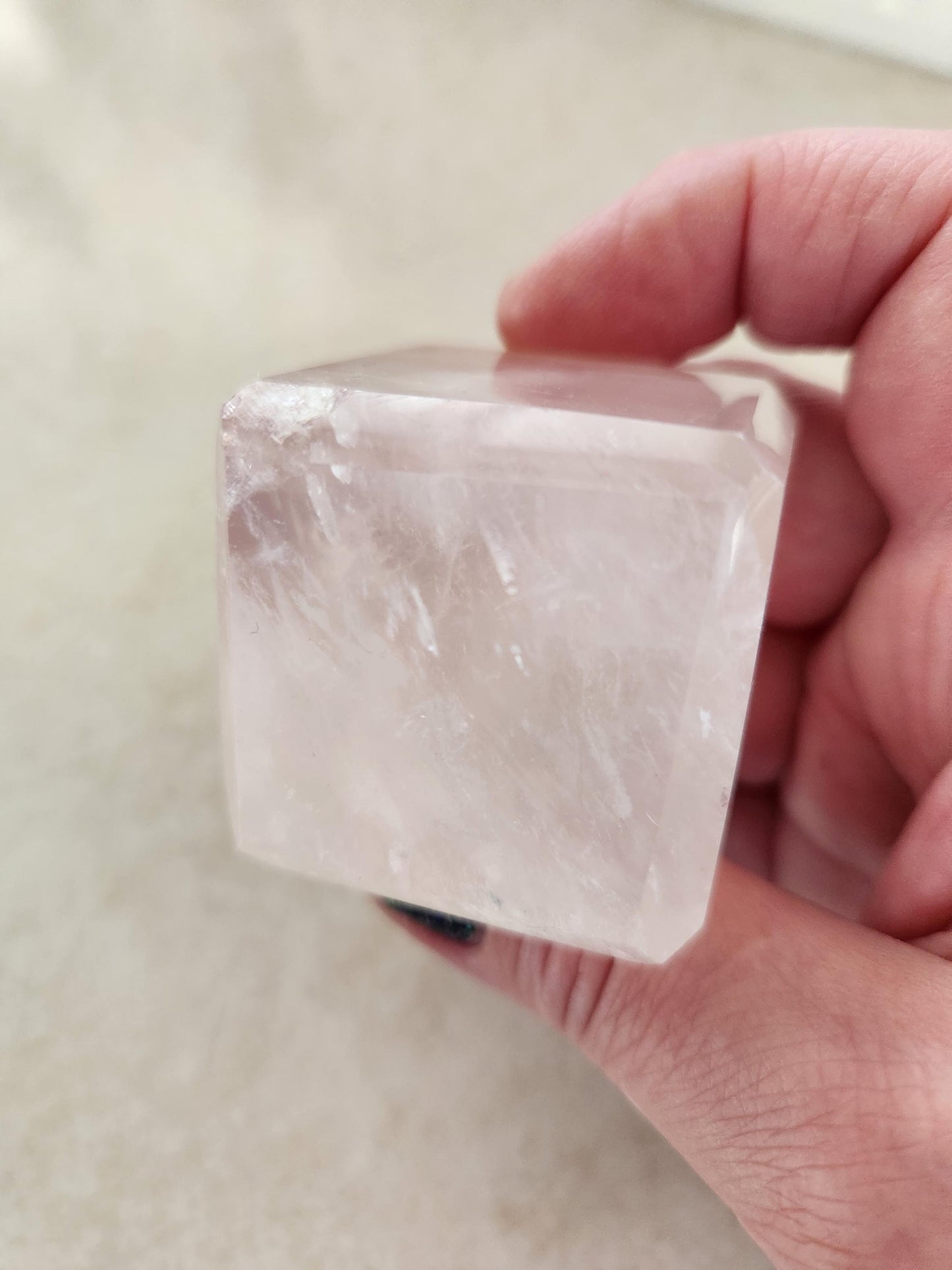 Beautiful AAA Pink Rose Quartz Crystal Cube with a touch of Golden Healer
