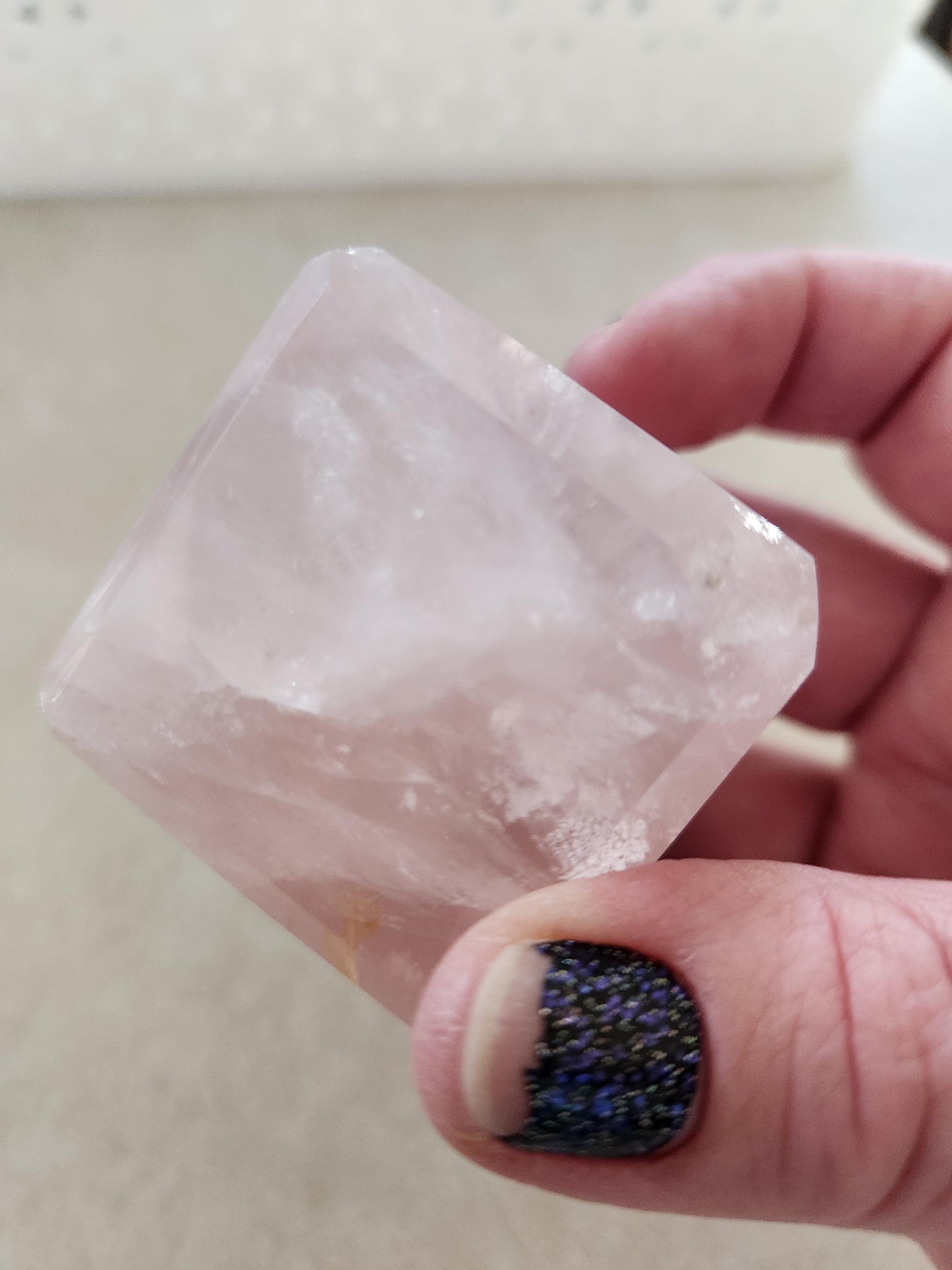 Beautiful AAA Pink Rose Quartz Crystal Cube with a touch of Golden Healer