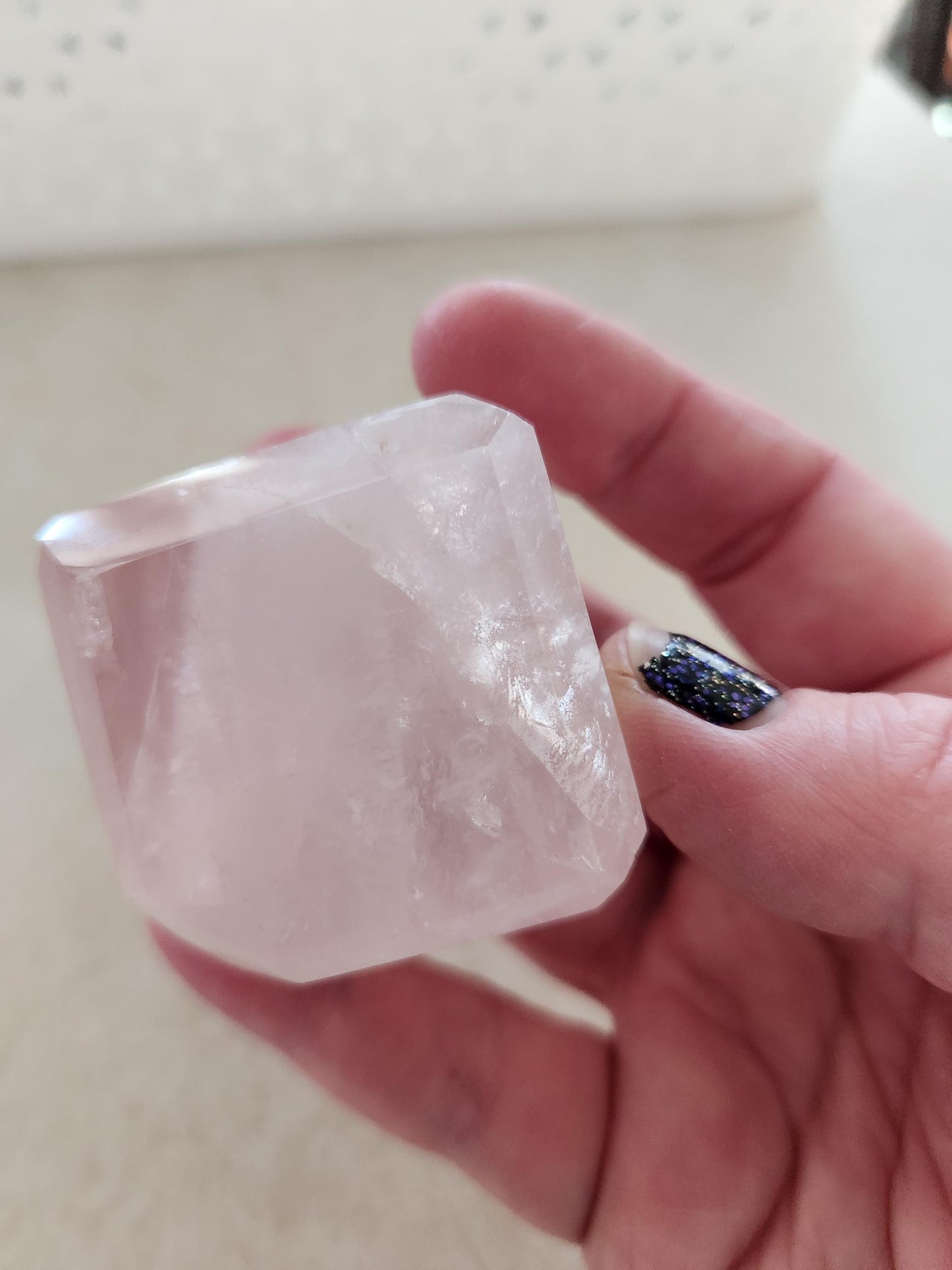 Beautiful AAA Pink Rose Quartz Crystal Cube with a touch of Golden Healer