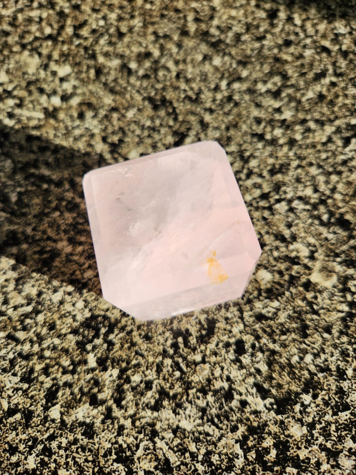Beautiful AAA Pink Rose Quartz Crystal Cube with a touch of Golden Healer