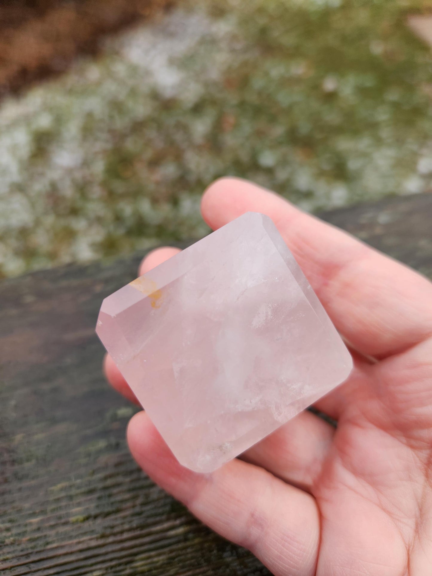 AAA Pink Rose Quartz Crystal Cube with Golden Healer