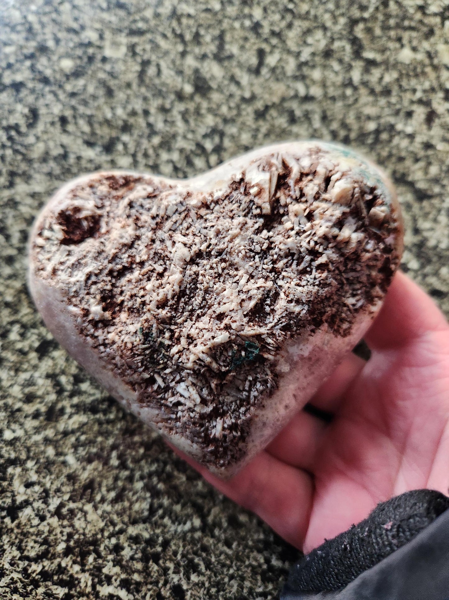 Pink Amethyst Crystal Heart with Rose Gold Stand: Druzy Pocket, Brazil