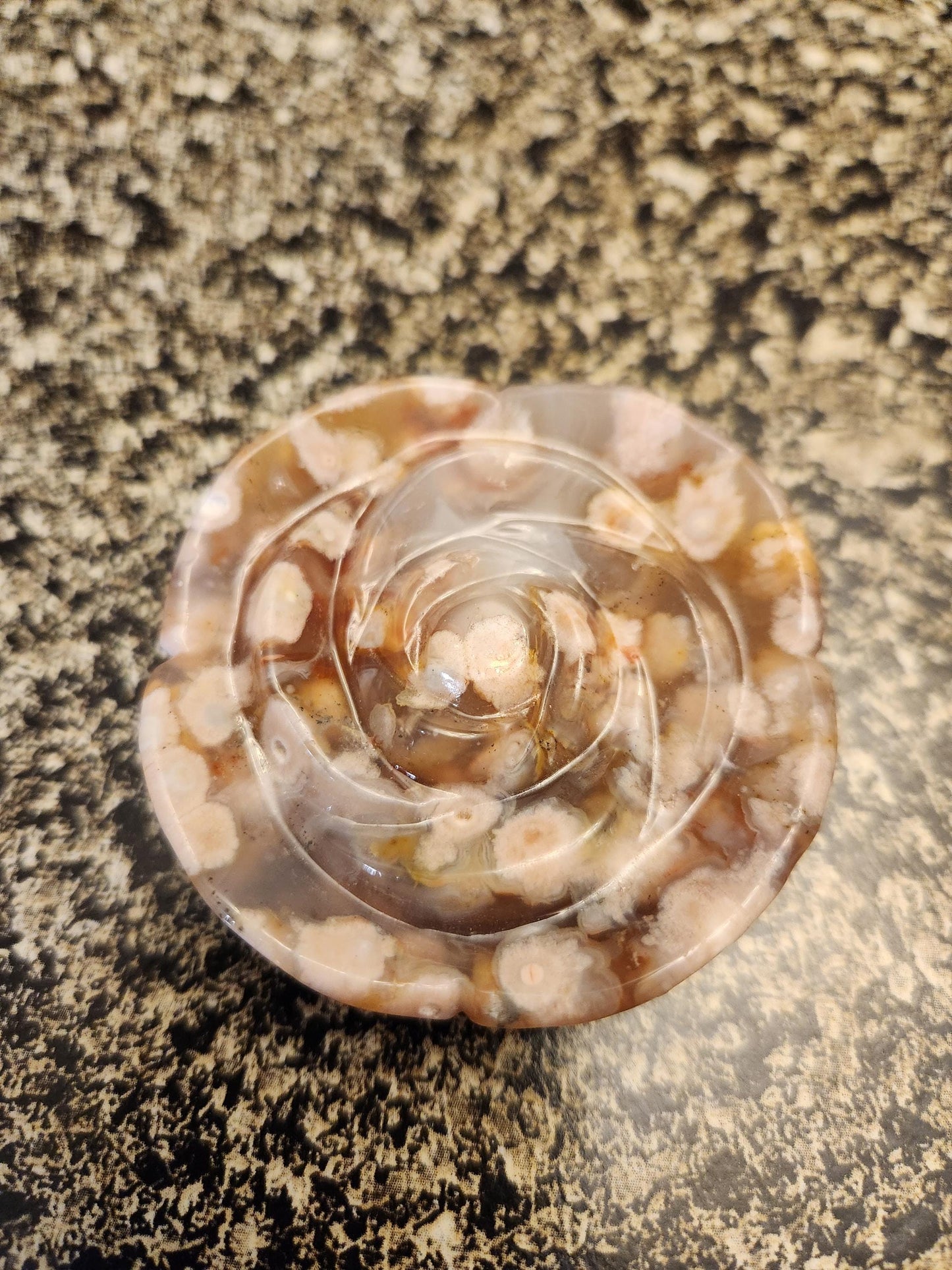 Flower Agate Crystal Carved Rose Bud with Flower Plumes
