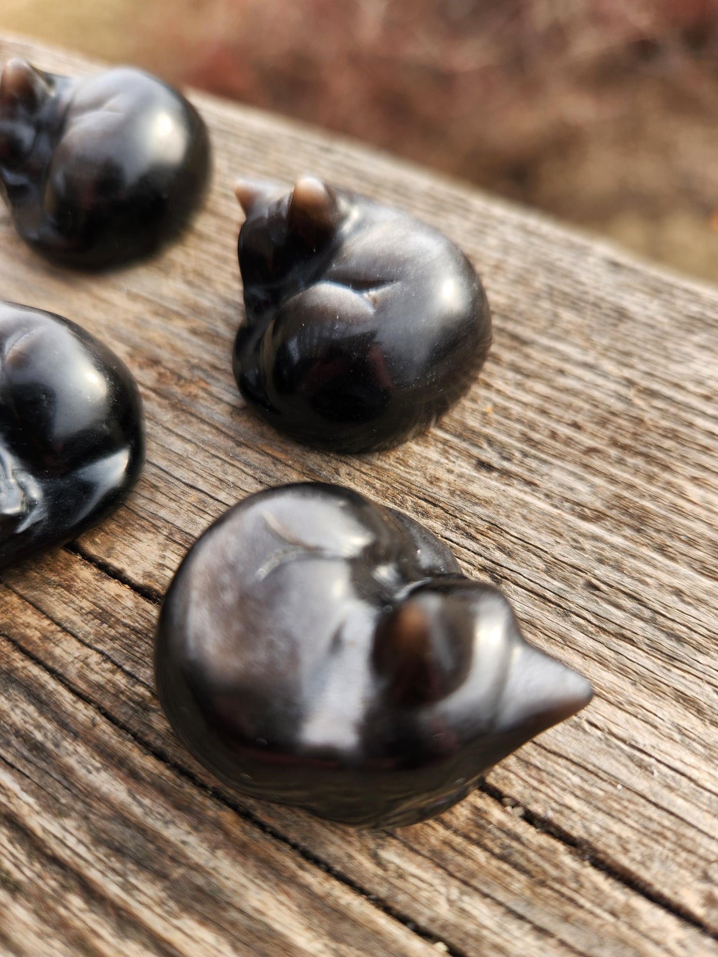 Super Cute Silver Sheen Obsidian Small Sleeping Cat Natural Stone Crystal with flash, 1 cat