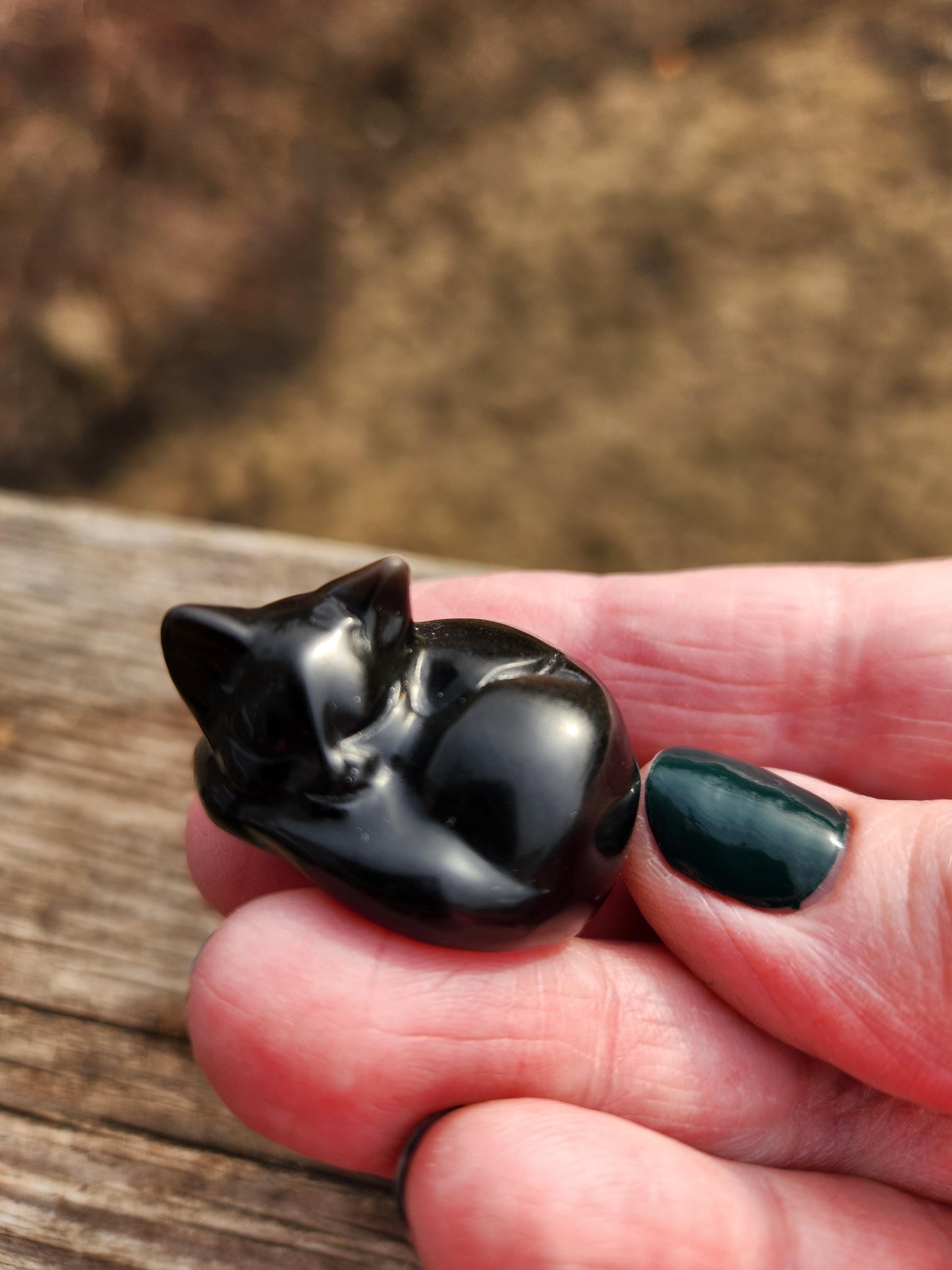 Silver Sheen Obsidian Small Sleeping Cat - Natural Stone Crystal, One