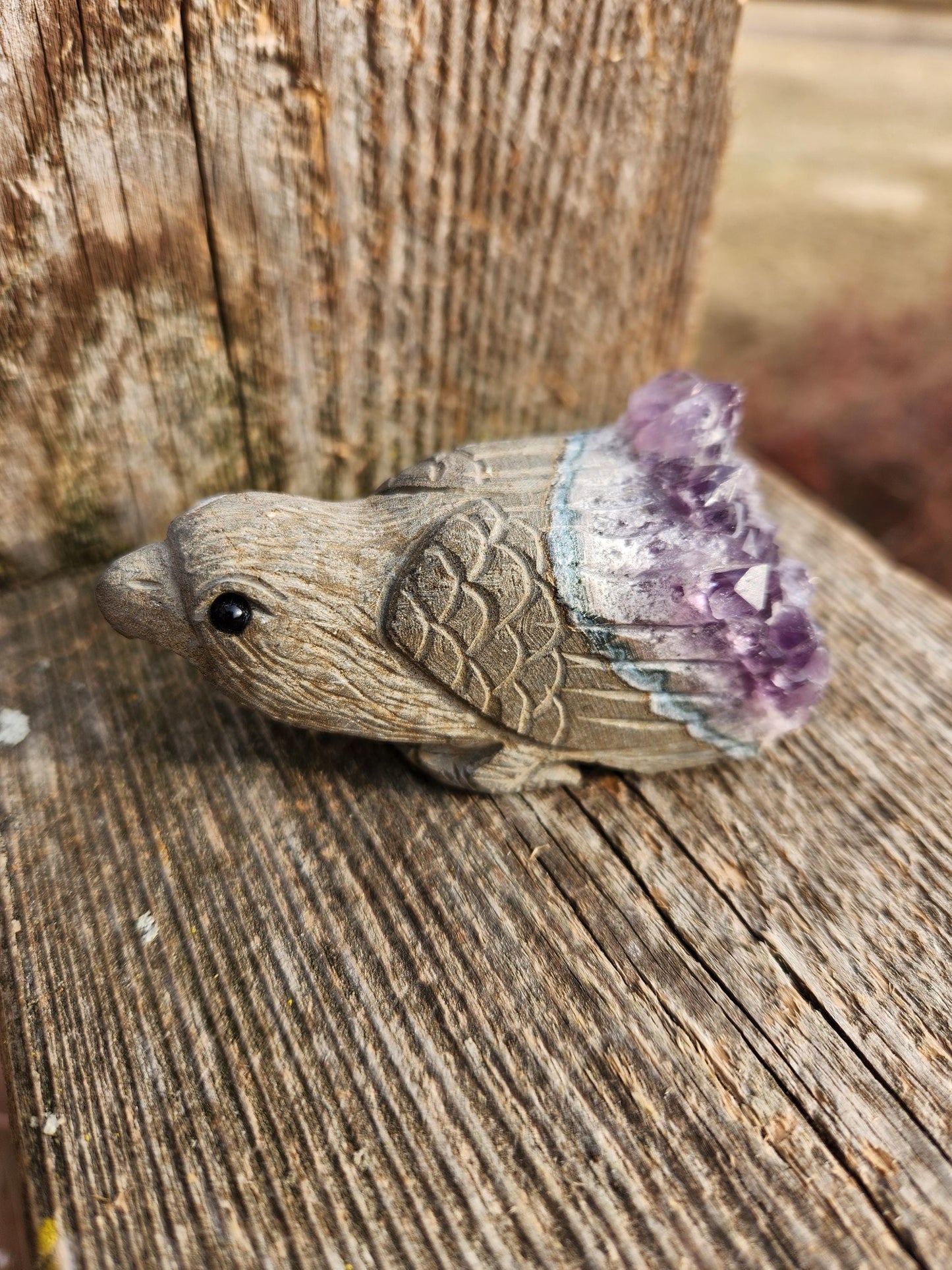Super Unique Purple Amethyst with Matrix Eagle Or Hawk Bird Carving Natural Stone Crystal