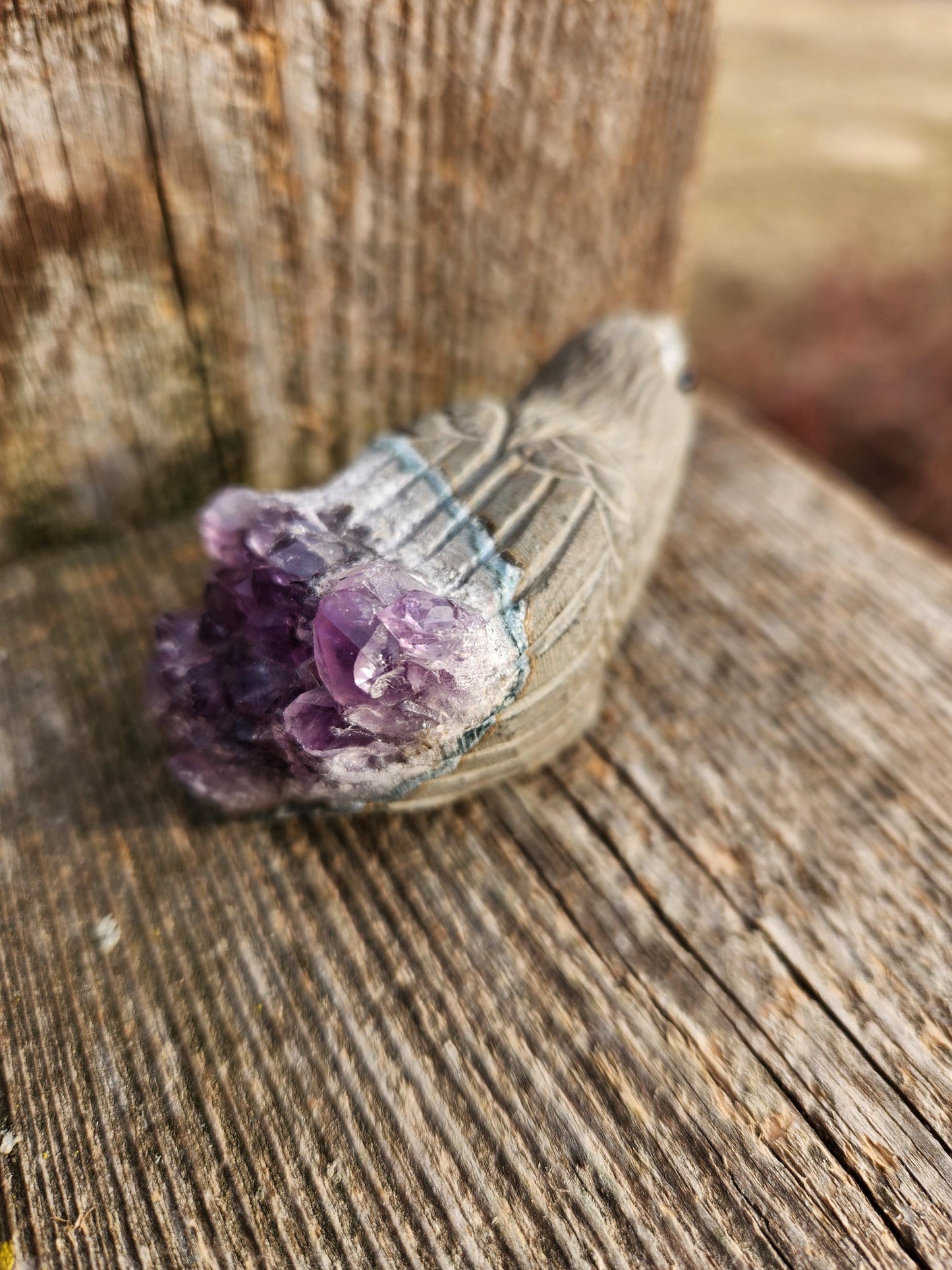 Super Unique Purple Amethyst with Matrix Eagle Or Hawk Bird Carving Natural Stone Crystal