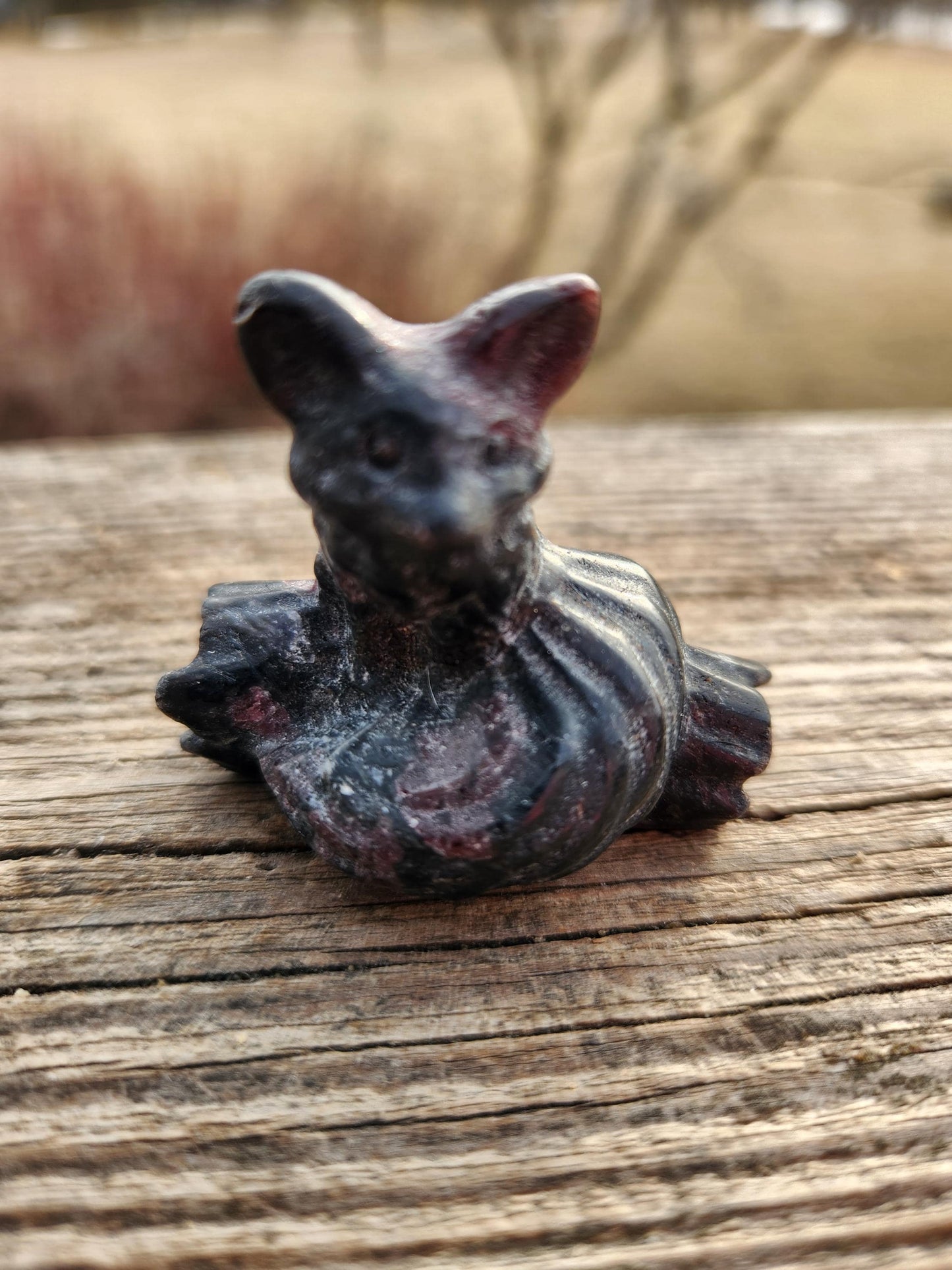Unique Fox on a Log Mini Figure Crystal, Garnet Or Labradorite, 1 Fox