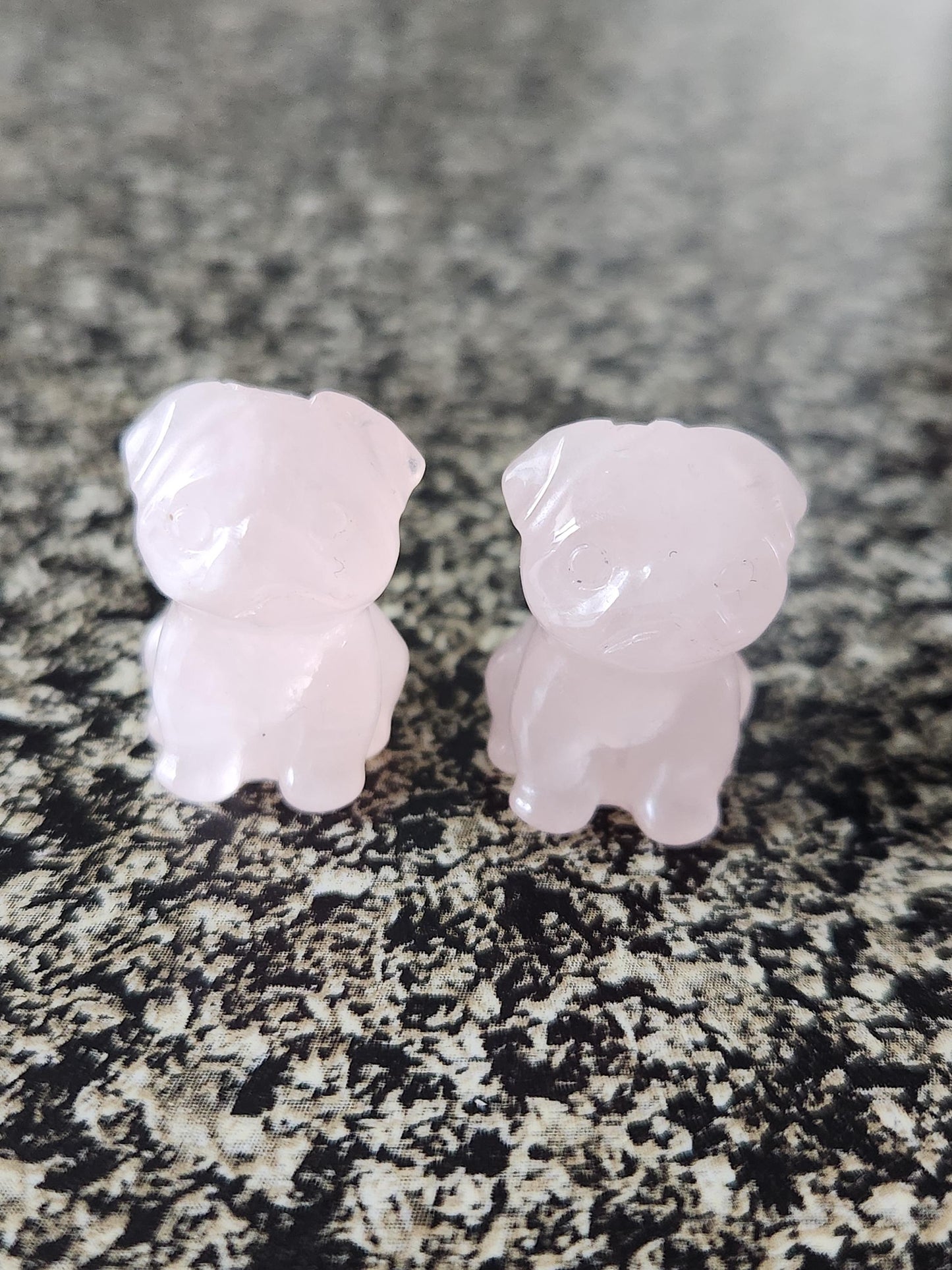 Cute Carved Mini Pugs Dog, Rose Quartz, Black Obsidian Or Indian Agate, 1 Crystal Dog