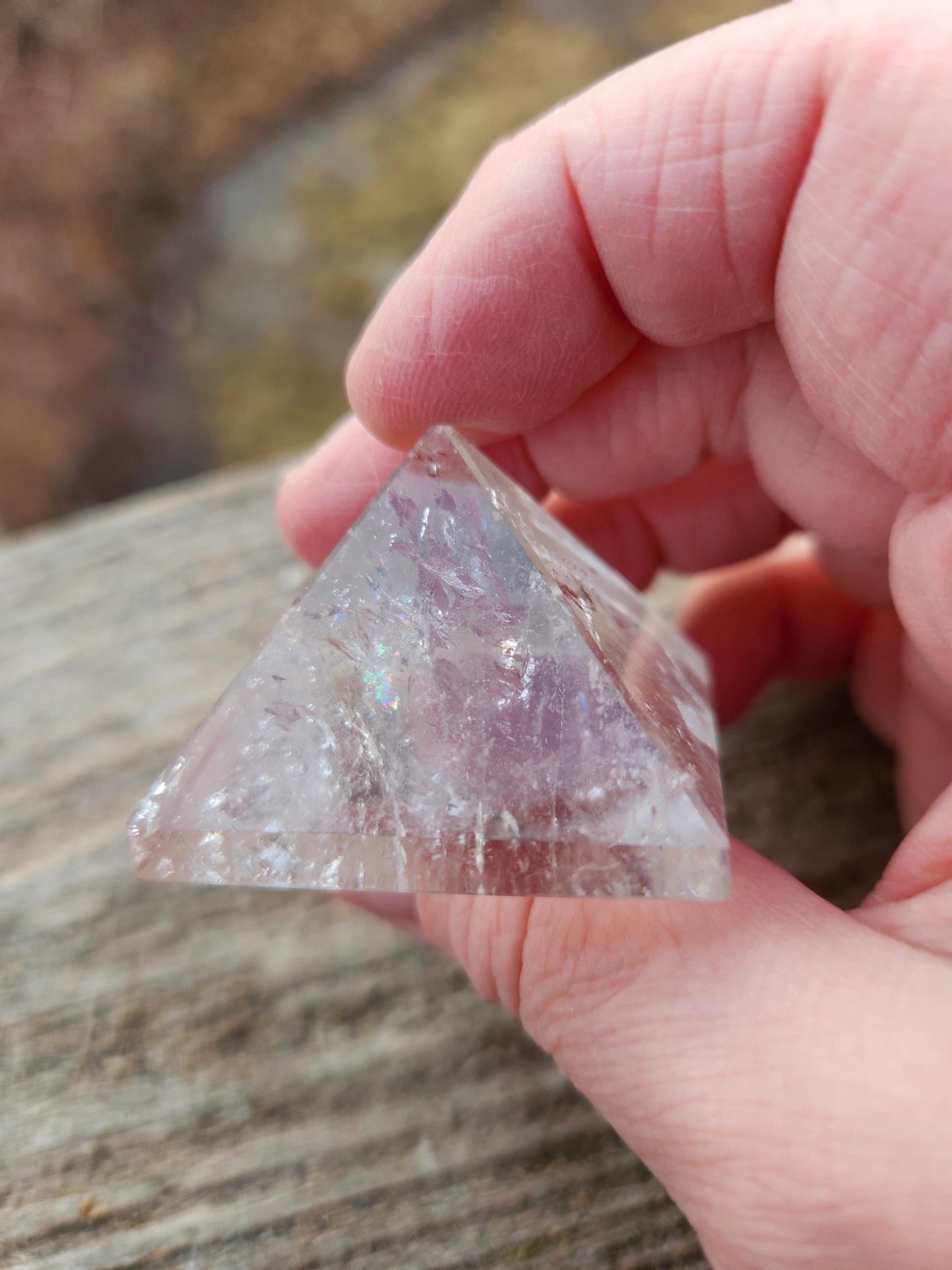 AAA Clear Quartz Crystal Pyramid with Rainbow Inclusions