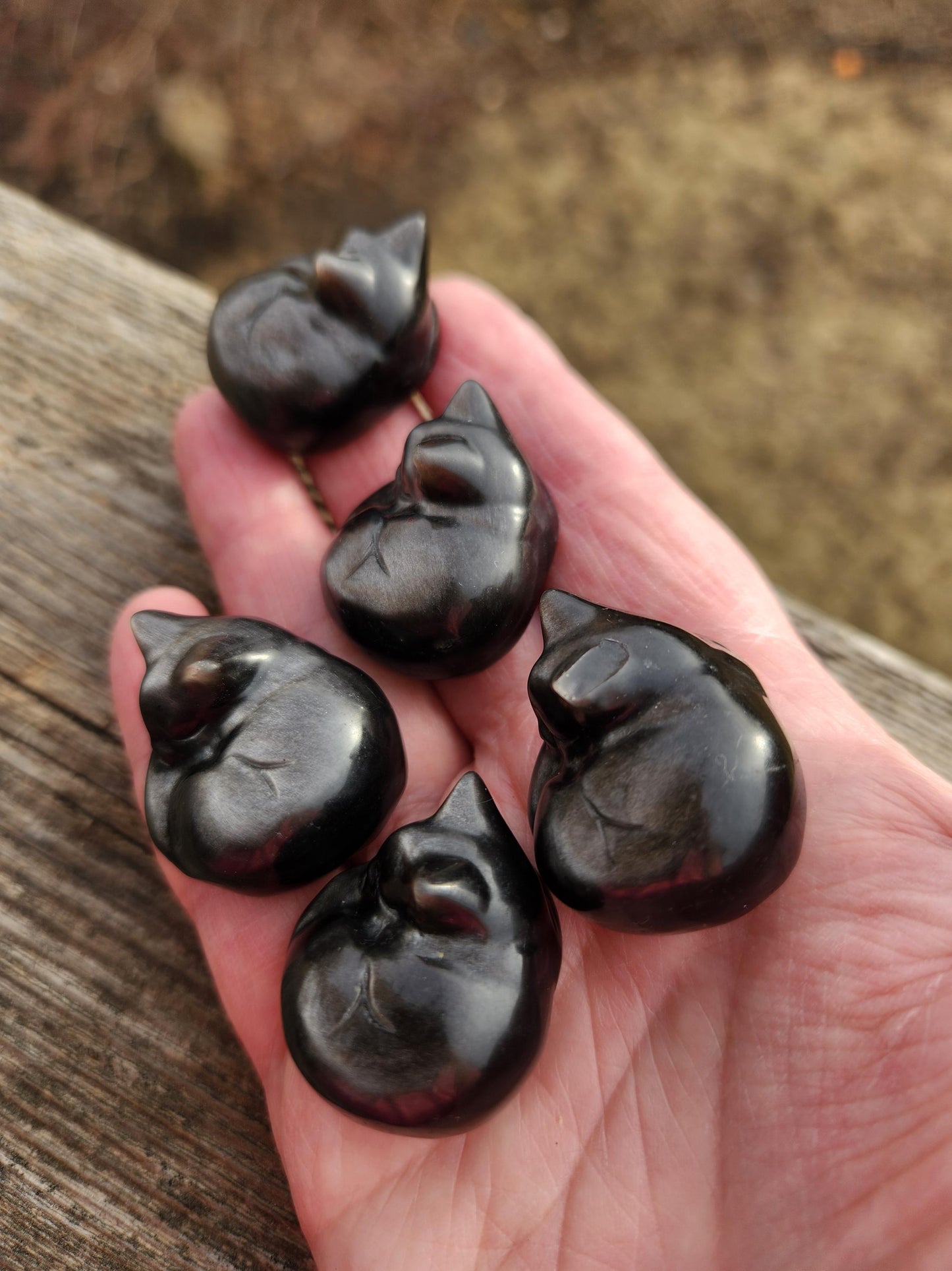 Super Cute Silver Sheen Obsidian Small Sleeping Cat Natural Stone Crystal with flash, 1 cat