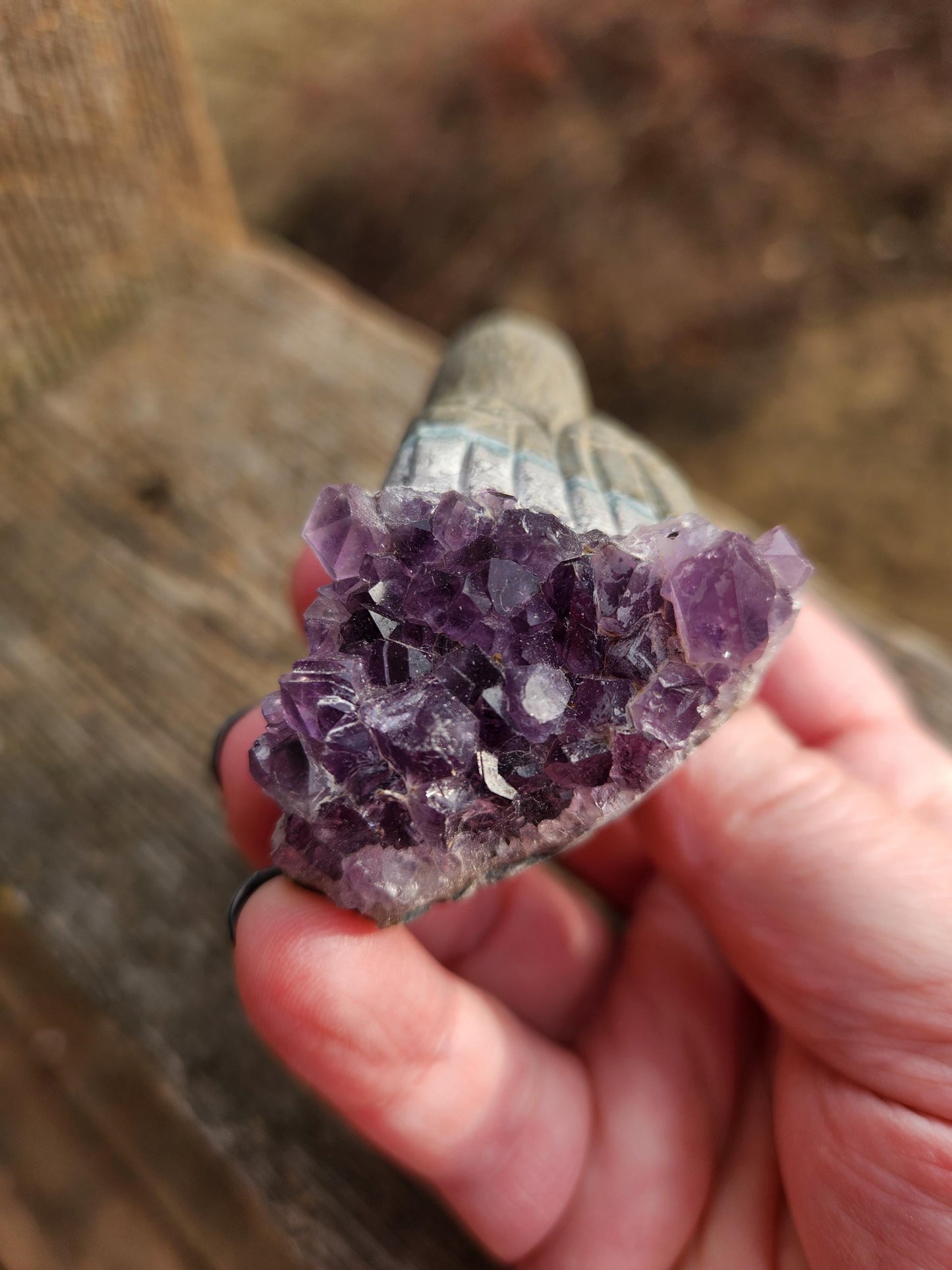 Super Unique Purple Amethyst with Matrix Eagle Or Hawk Bird Carving Natural Stone Crystal