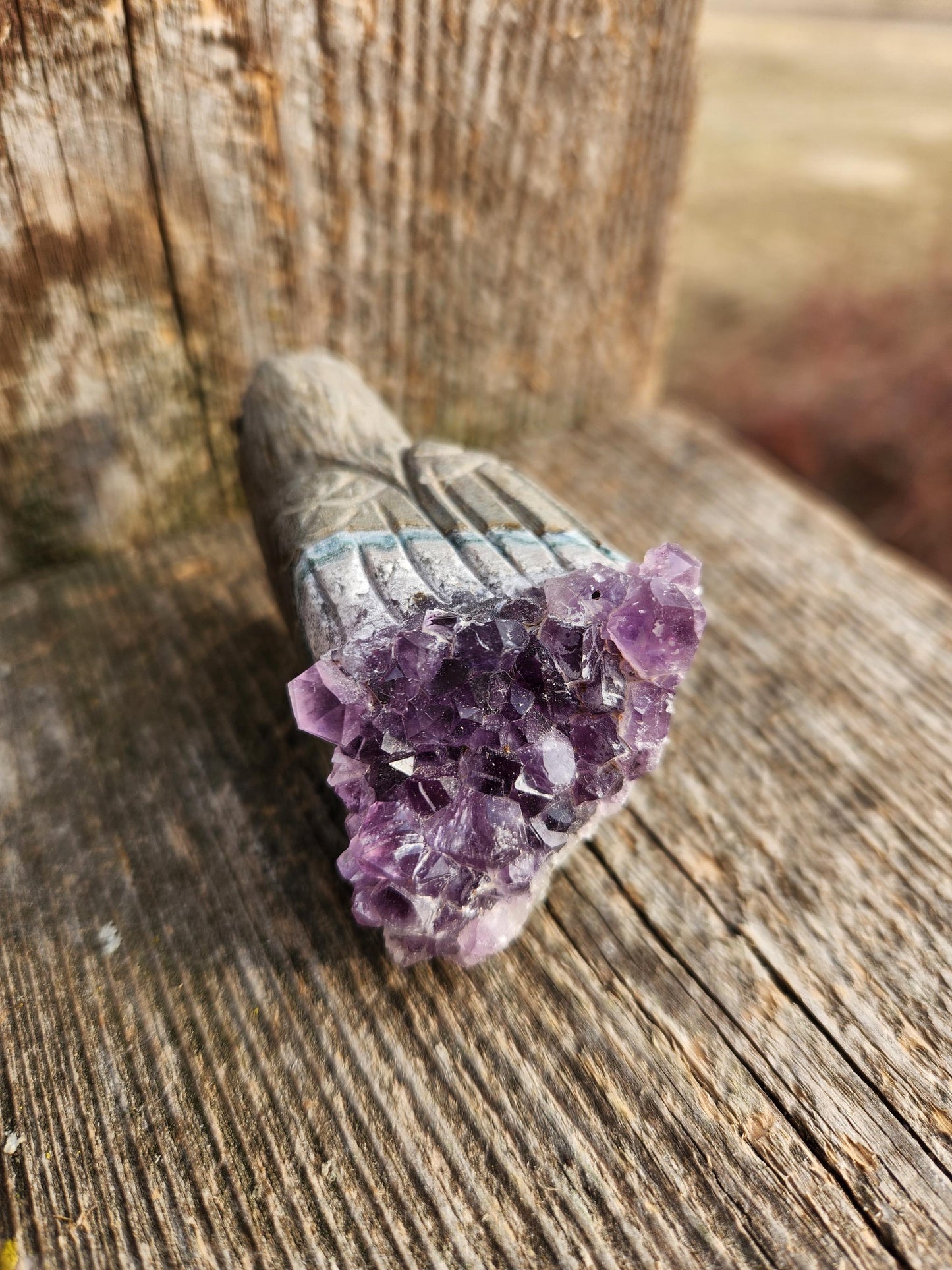 Super Unique Purple Amethyst with Matrix Eagle Or Hawk Bird Carving Natural Stone Crystal