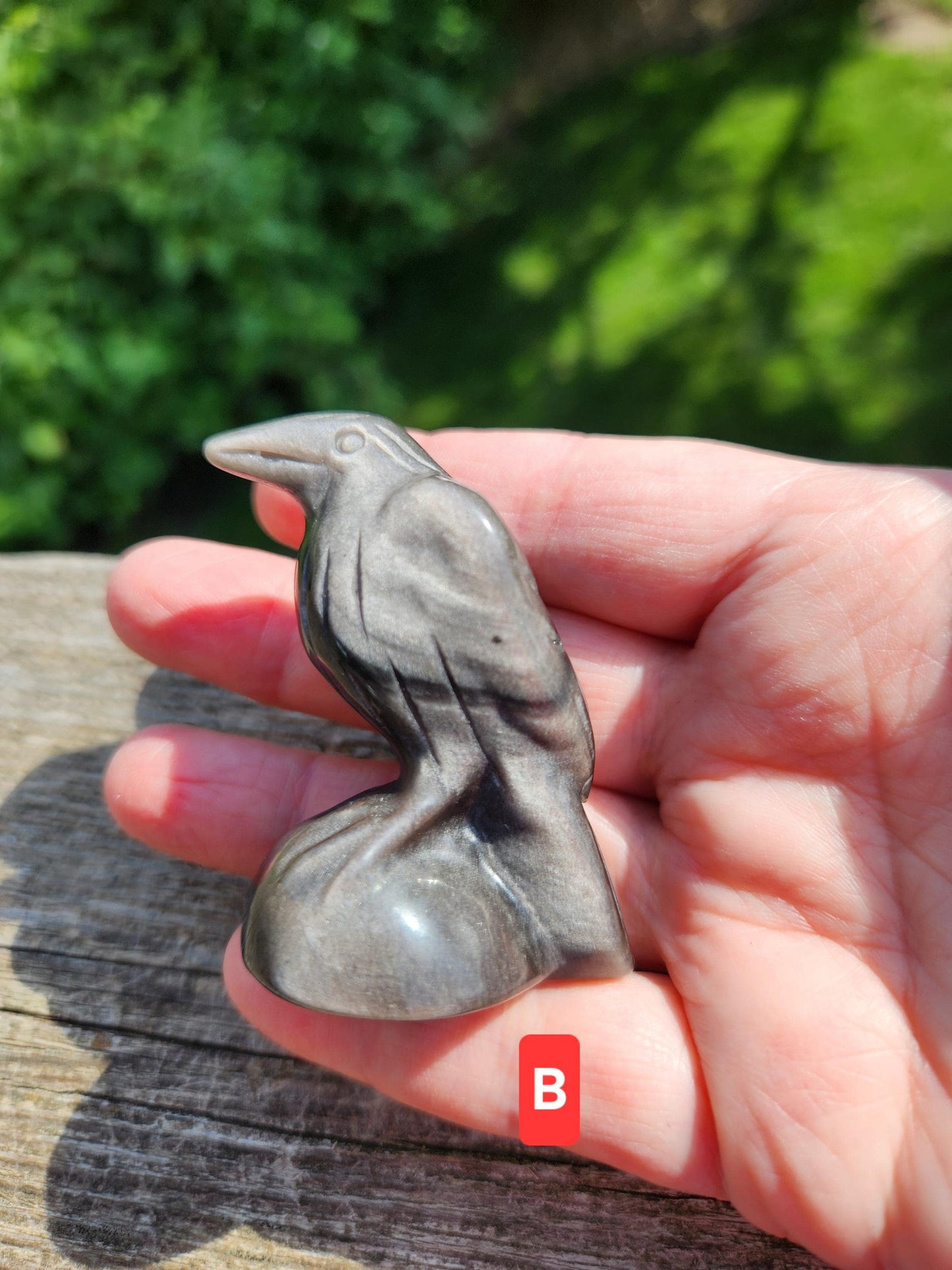 Beautiful Black Obsidian or Silver Sheen Obsidian Carved Medium Crow, Raven, All Natural Crystal, One