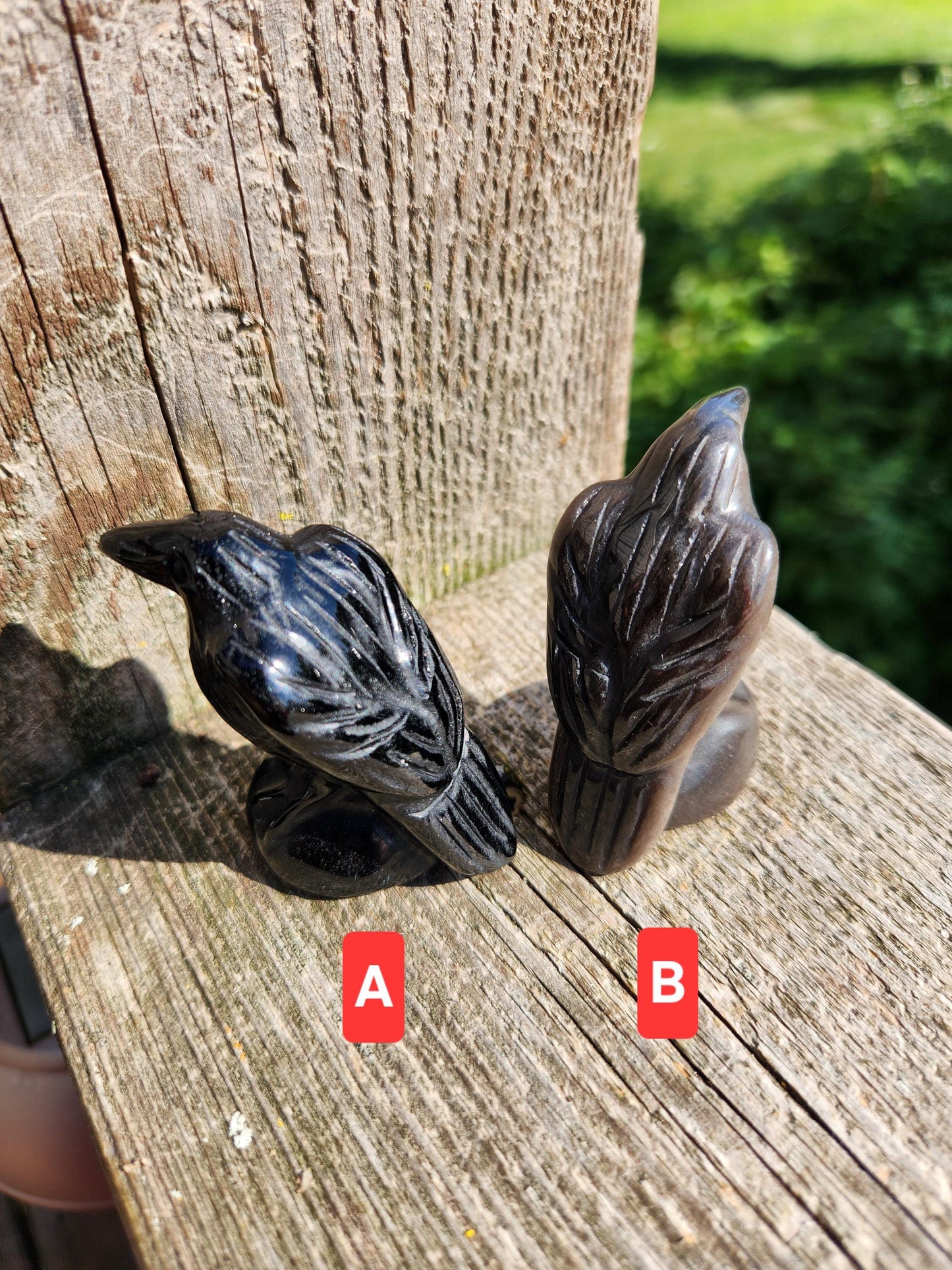 Beautiful Black Obsidian or Silver Sheen Obsidian Carved Medium Crow, Raven, All Natural Crystal, One