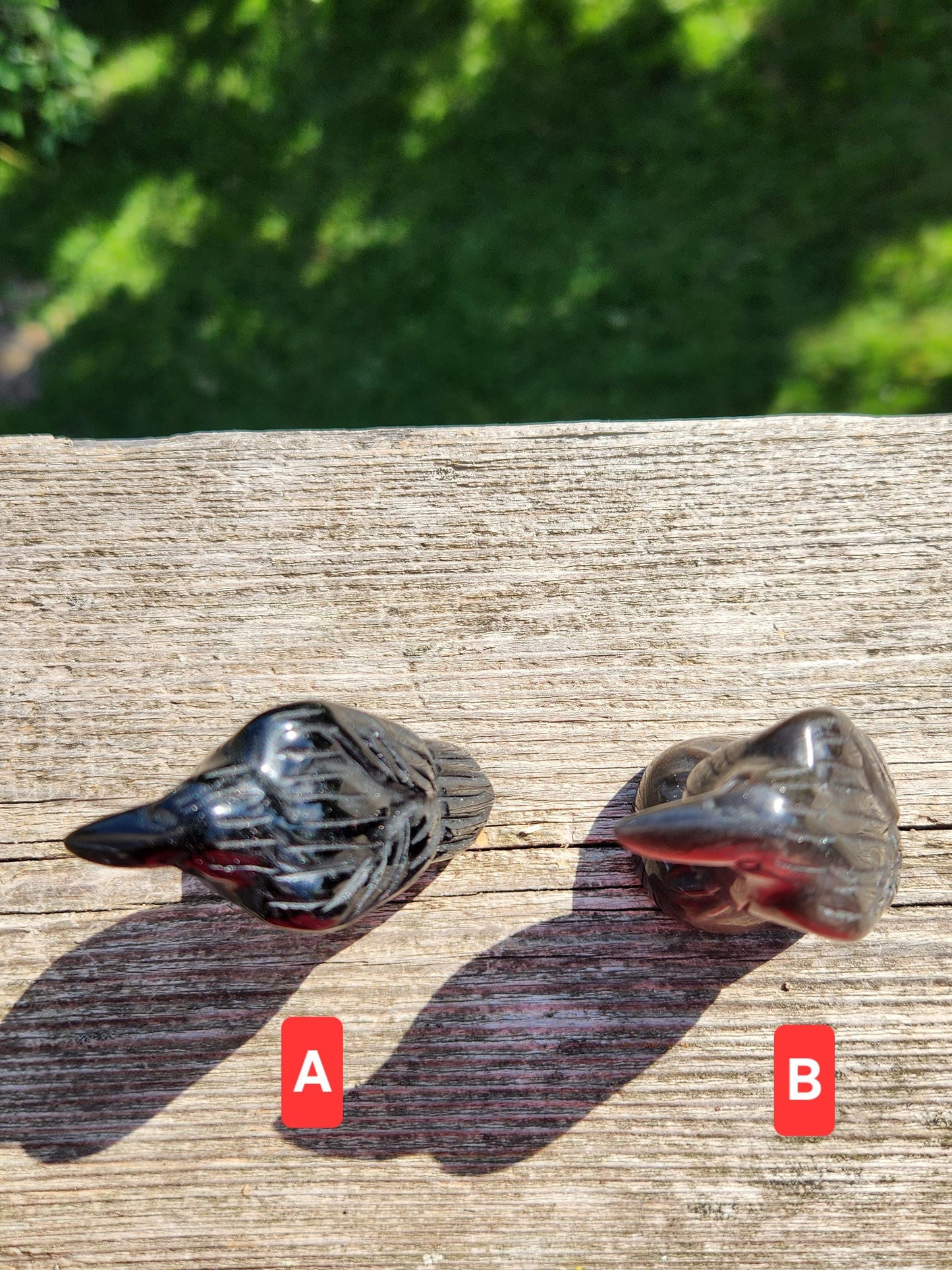 Carved Obsidian Crow Raven: Natural Crystal Figurine, One, Black Obsidian or Silver Sheen