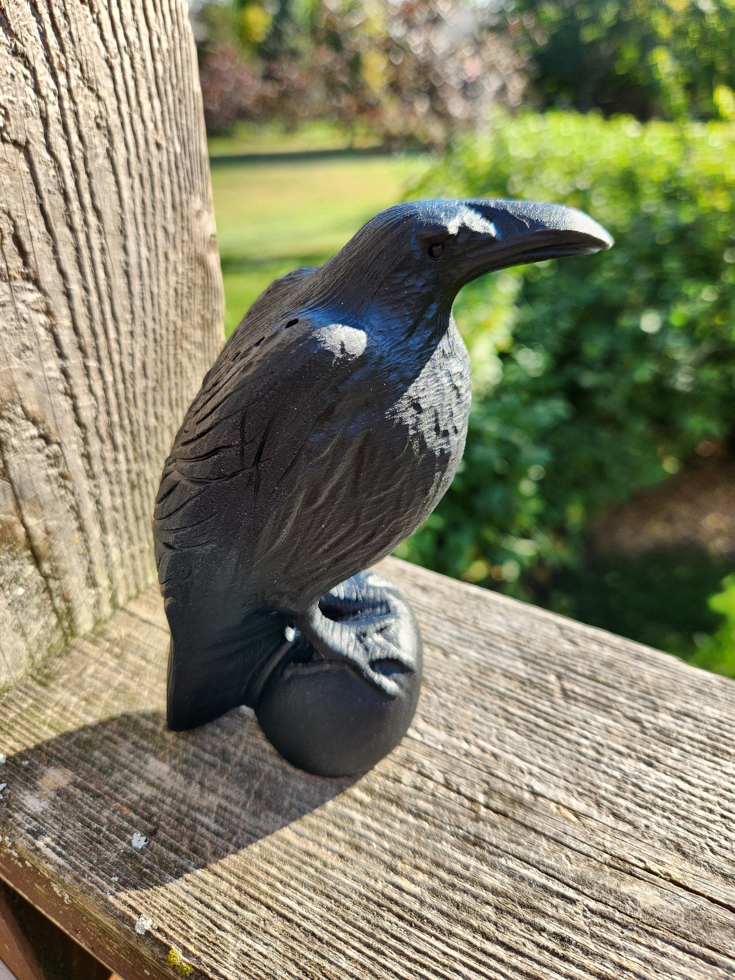 Carved Black Obsidian Raven: Natural Crystal, Crow, Large
