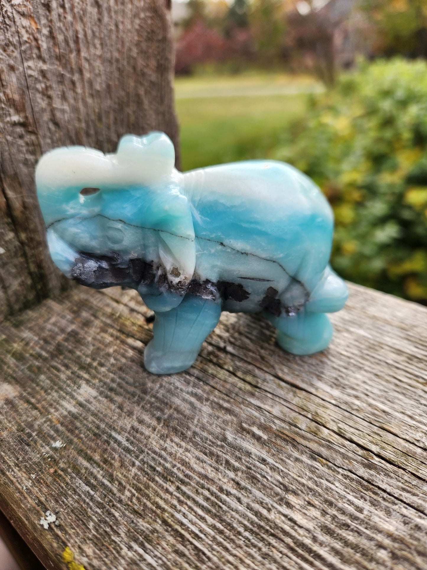 Blue Aragonite Crystal Elephant Carving