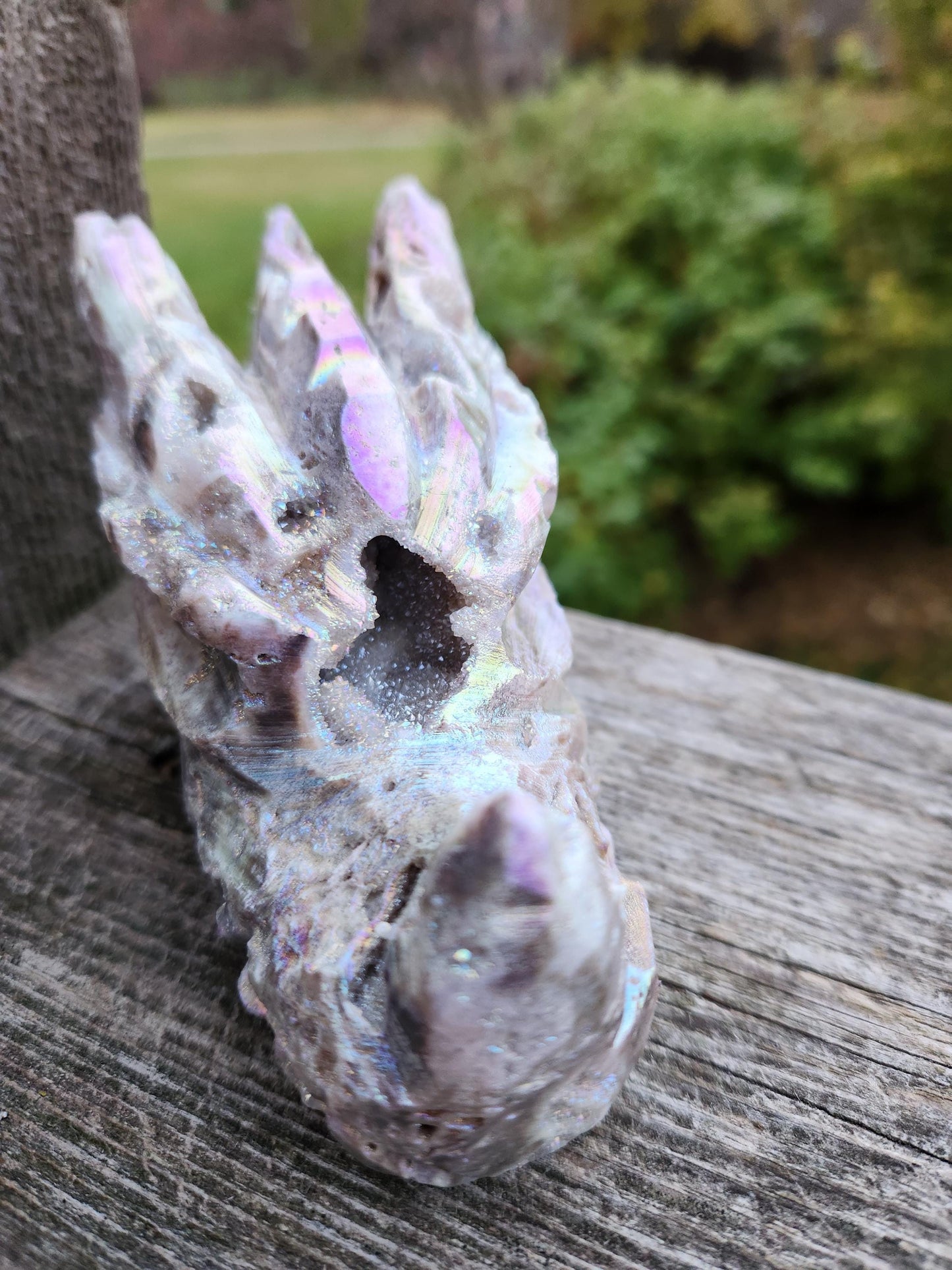 Angel Aura Sphalerite Carved Crystal Dragon Head, DND